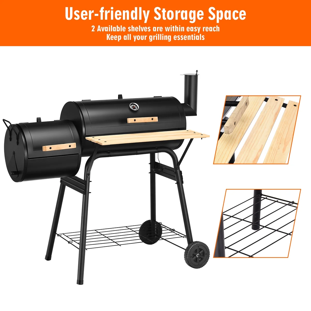 Costway Outdoor BBQ Grill Charcoal Barbecue Pit Patio Backyard Meat Cooker Smoker - Womvr