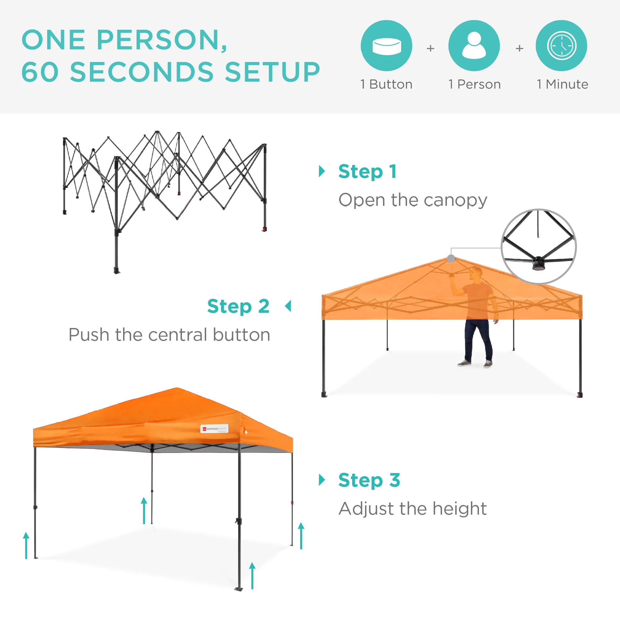 Best Choice Products 10x10ft Easy Setup Pop Up Canopy w/ 1-Button Setup, Wheeled Case, 4 Weight Bags - Cerulean - Womvr