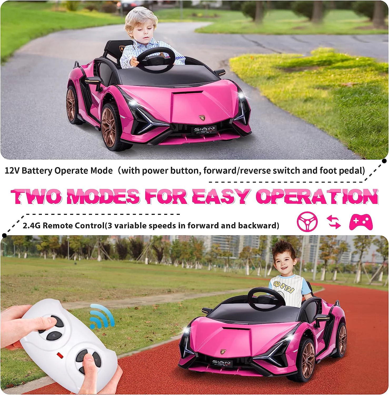 TOBBI 24V Lamborghini STO Licensed Kids Ride on Drift Car Gray Electric Car W/Remote Control LED Lights, up to 10 mph - Womvr