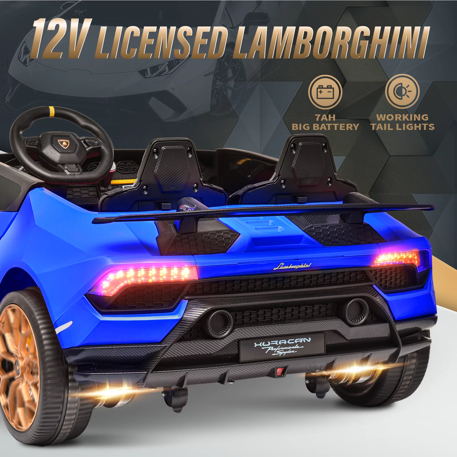 Blitzshark 24 V 2 Seater Kids Ride on Car Licensed Lamborghini Powerful 4WD, with 7AH Battery, Remote Control, Pink - Womvr