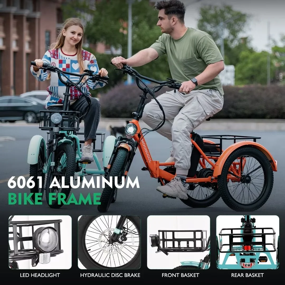 LILYPELLE Electric Folding Tricycle for Adults & Seniors,with 500W Motor & 48v 14.5Ah Detachable lithium battery, 20*3in Fat Tires,Big basket - Womvr