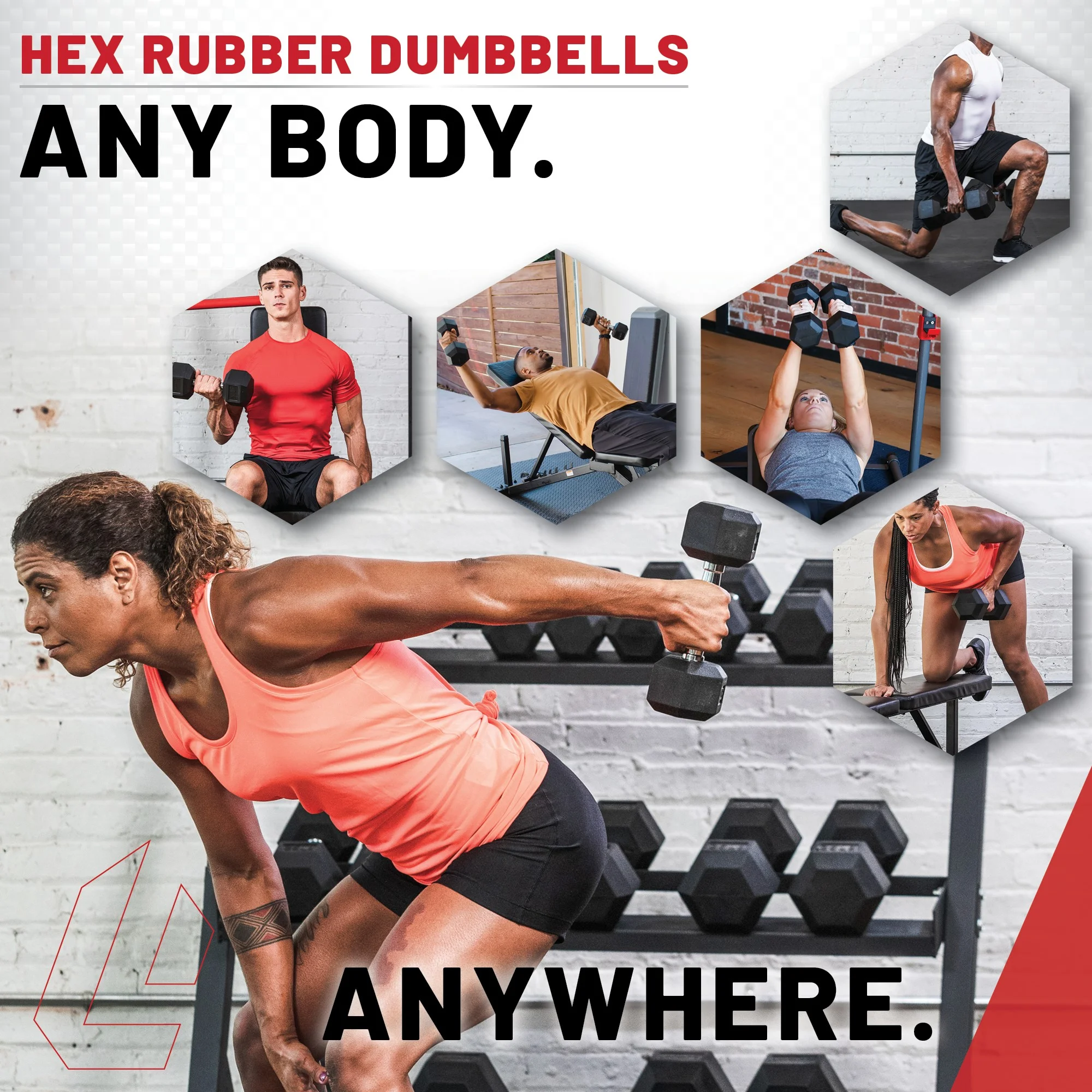 Lifeline Fitness 150 lb Hex Rubber Dumbbell Set - Womvr