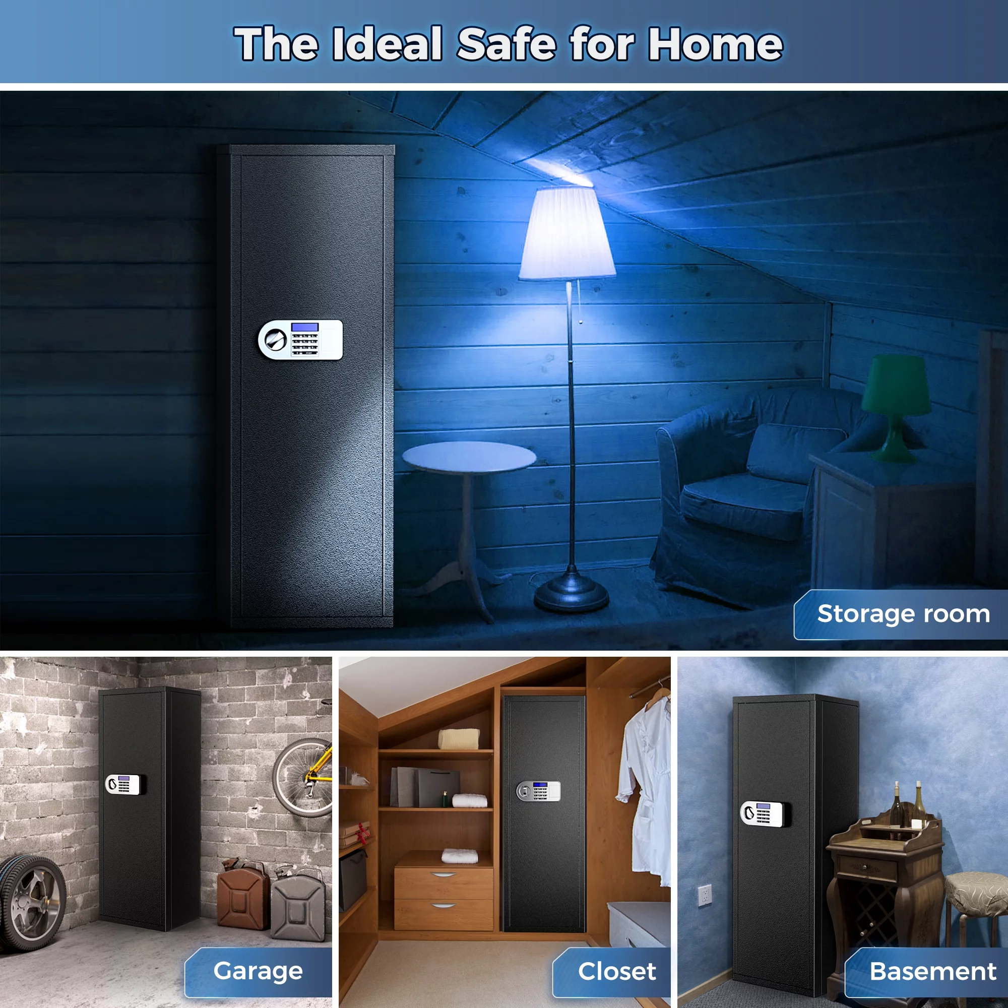 SRWTRCHRY Fingerprint 5-Gun Safe, 2s Quick Access Gun Cabinet with 2 Open Ways, Electronic Storage Cabinet for Rifles, Heavy-Duty Security Cabinet with Removable Shelf, 56''H - Womvr