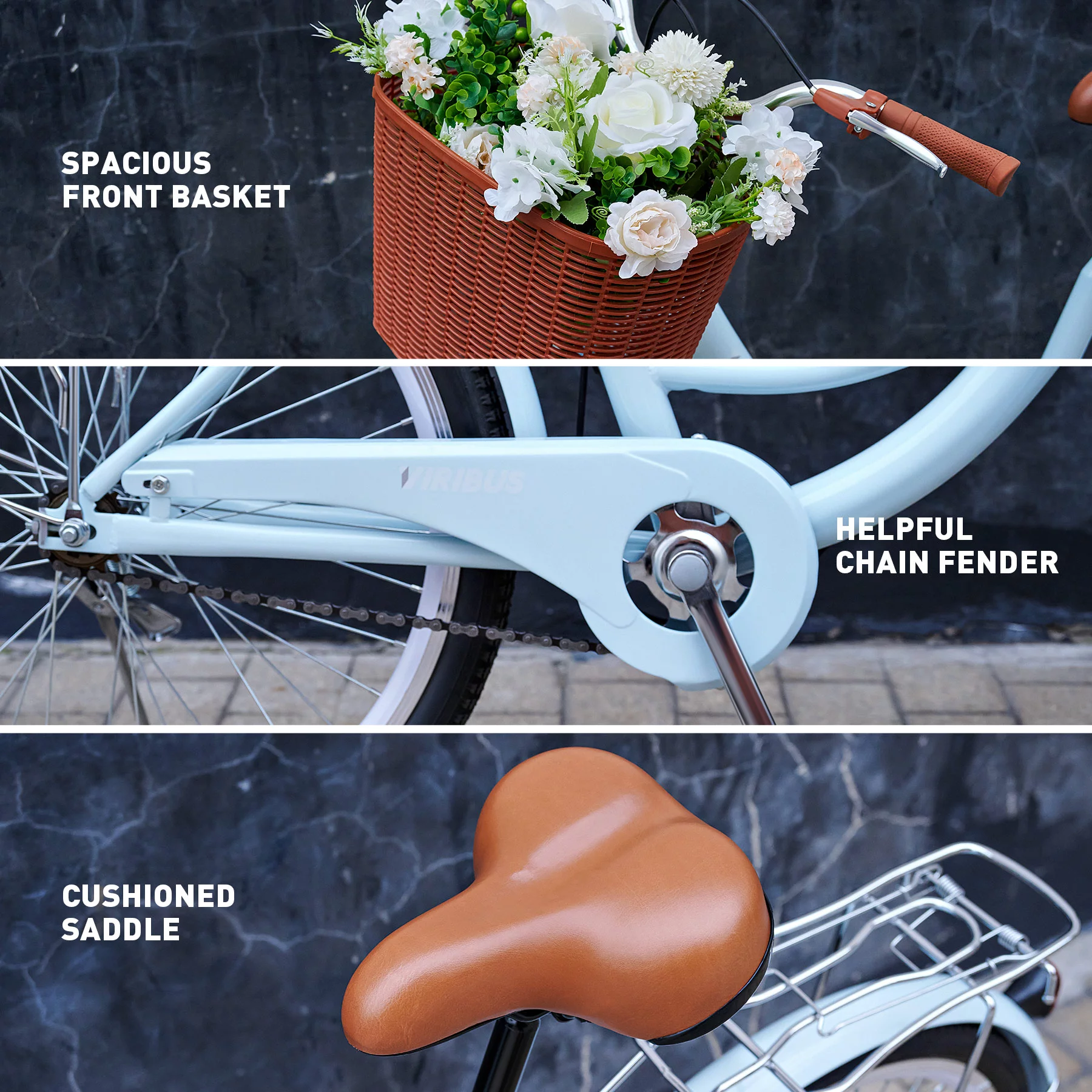 Viribus Women's Comfort Bike 26 Inch Beach & City Cruiser Bicycle with Basket Rack Mint - Womvr