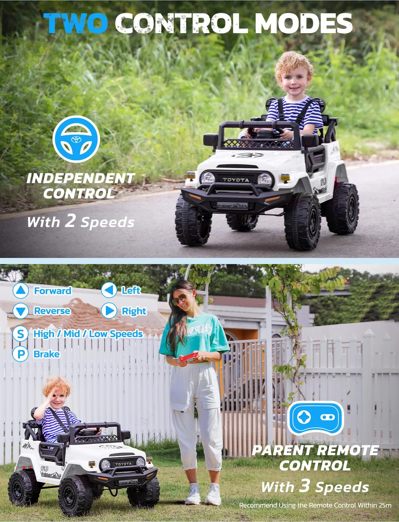 Toyota FJ Cruiser Ride on Car, 12V Powered Off-Road Toys for Kids w/ Remote,Spring Suspension,6 LED Lights,Camo Green - Womvr