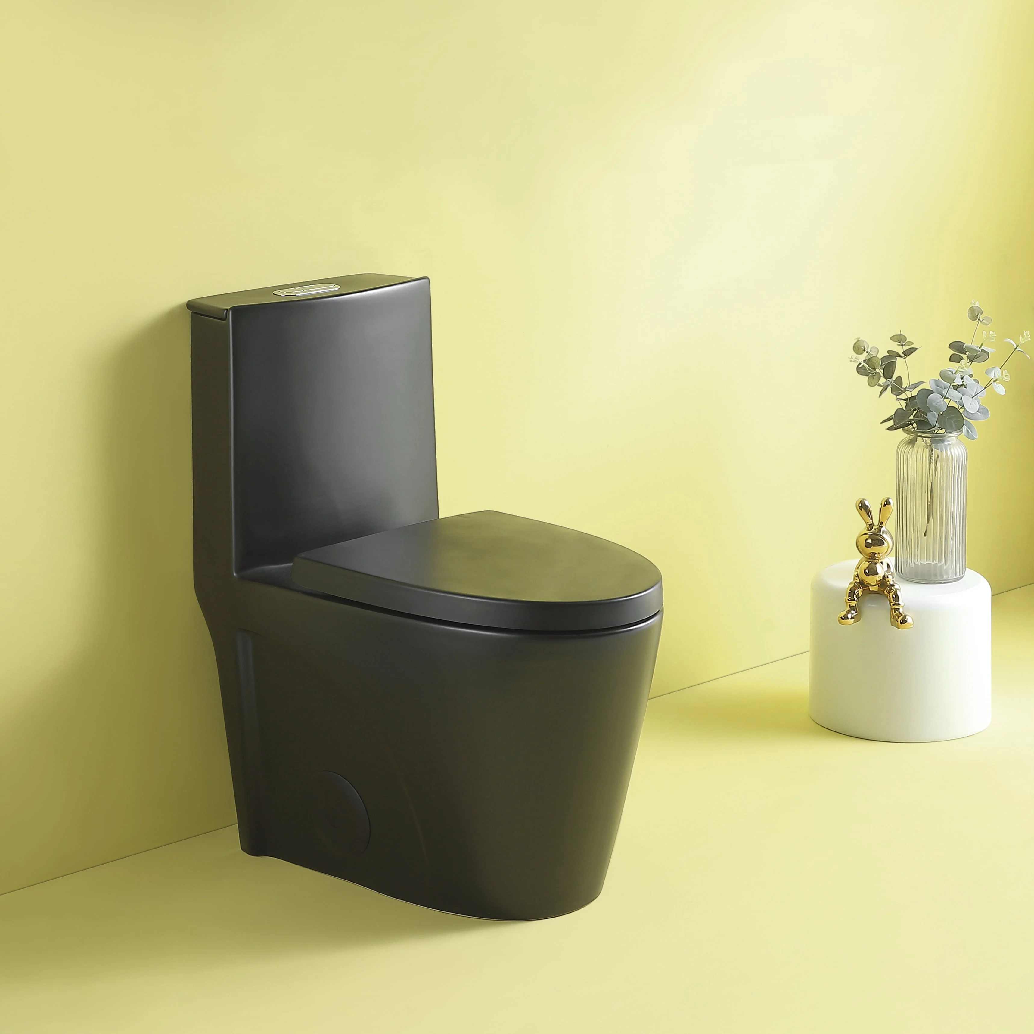 Miniyam 1.1/1.6 GPF Dual Flush Elongated Toilet with Soft-Close Seat, Black - Womvr