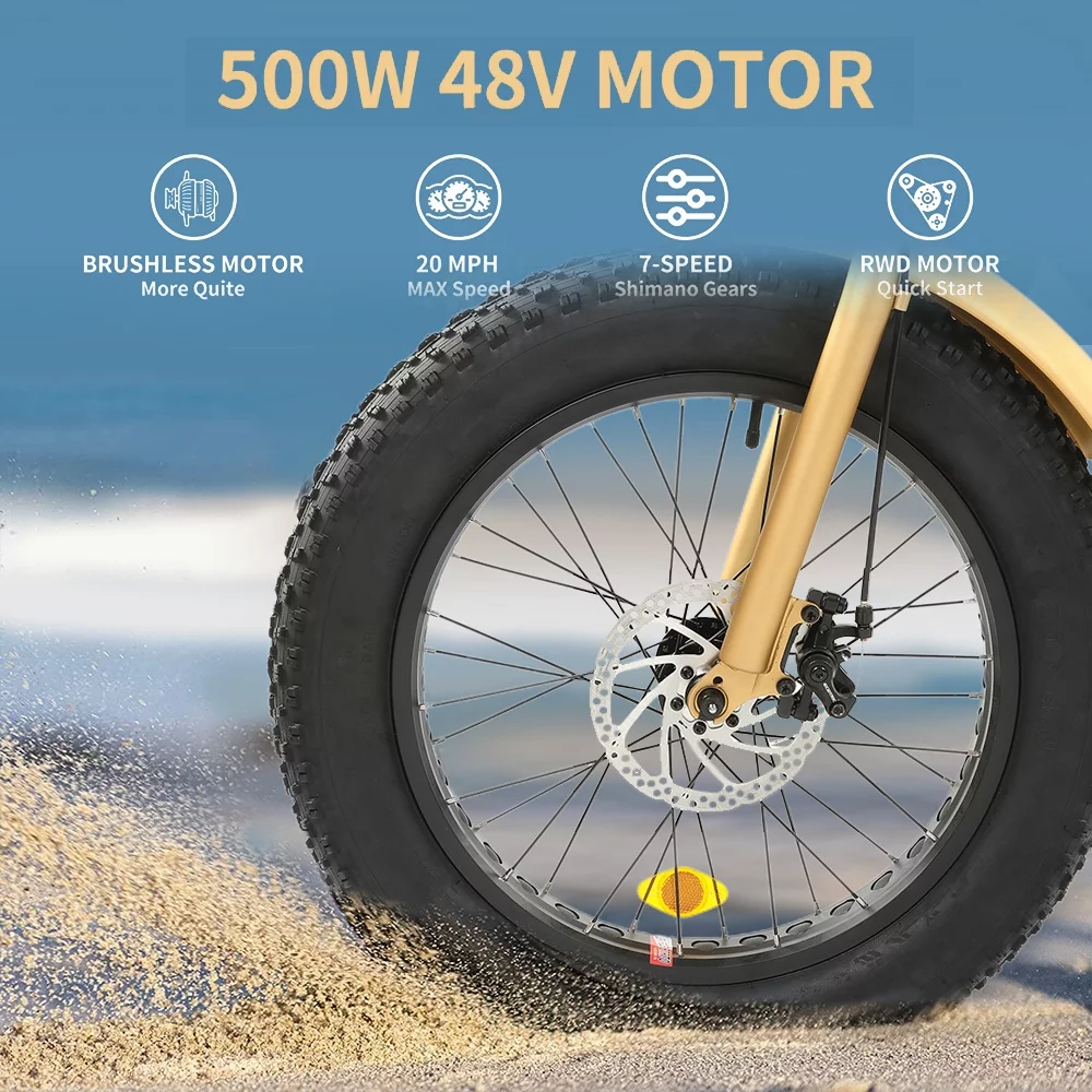 ECOTRIC 20 Inch Fat Tire e-Bike 500W 48V Foldable frame Pedal Assist Commute Bike 7 Speed A-E516646 - Womvr