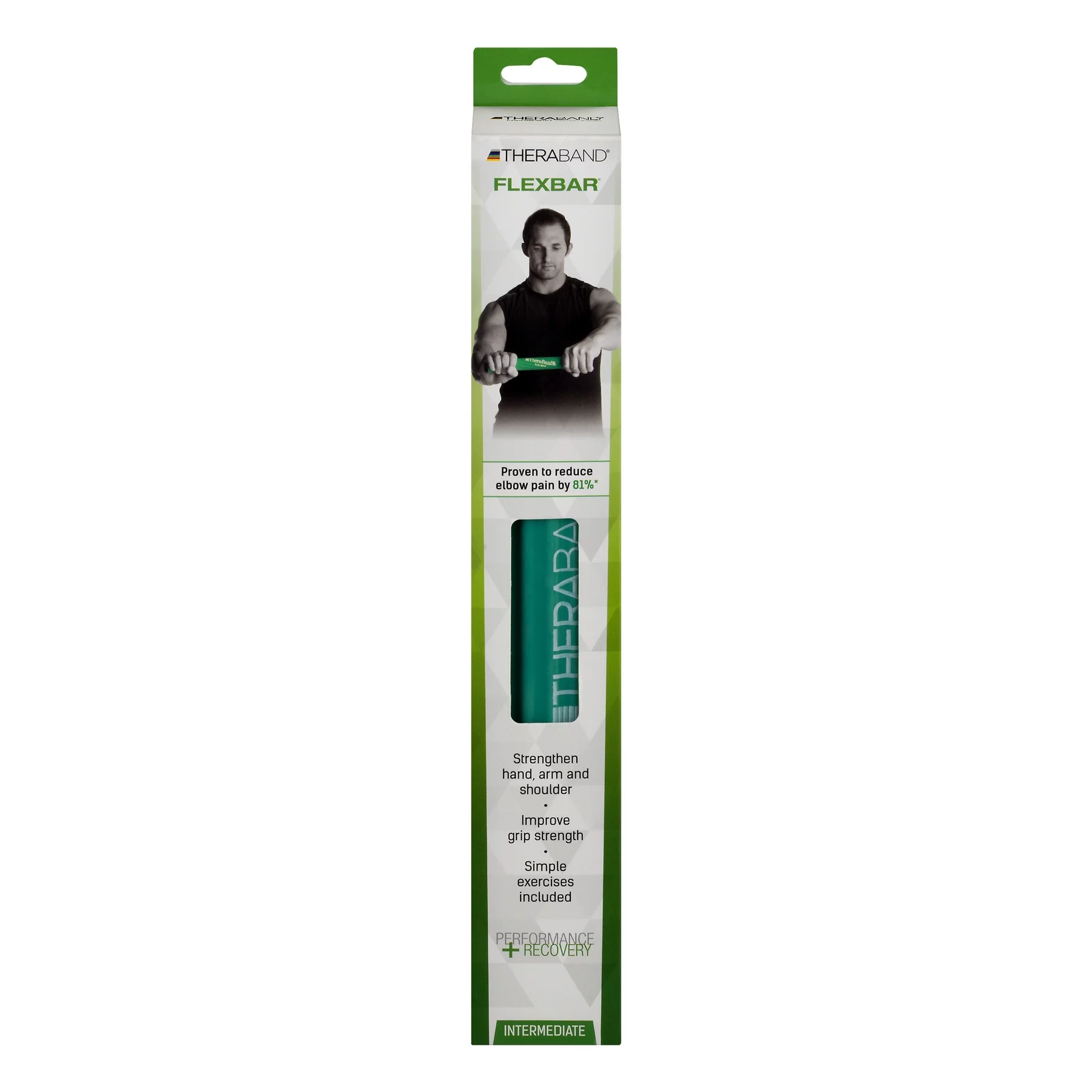 TheraBand FlexBar Resistance Bar, Green, Medium, Intermediate - Womvr
