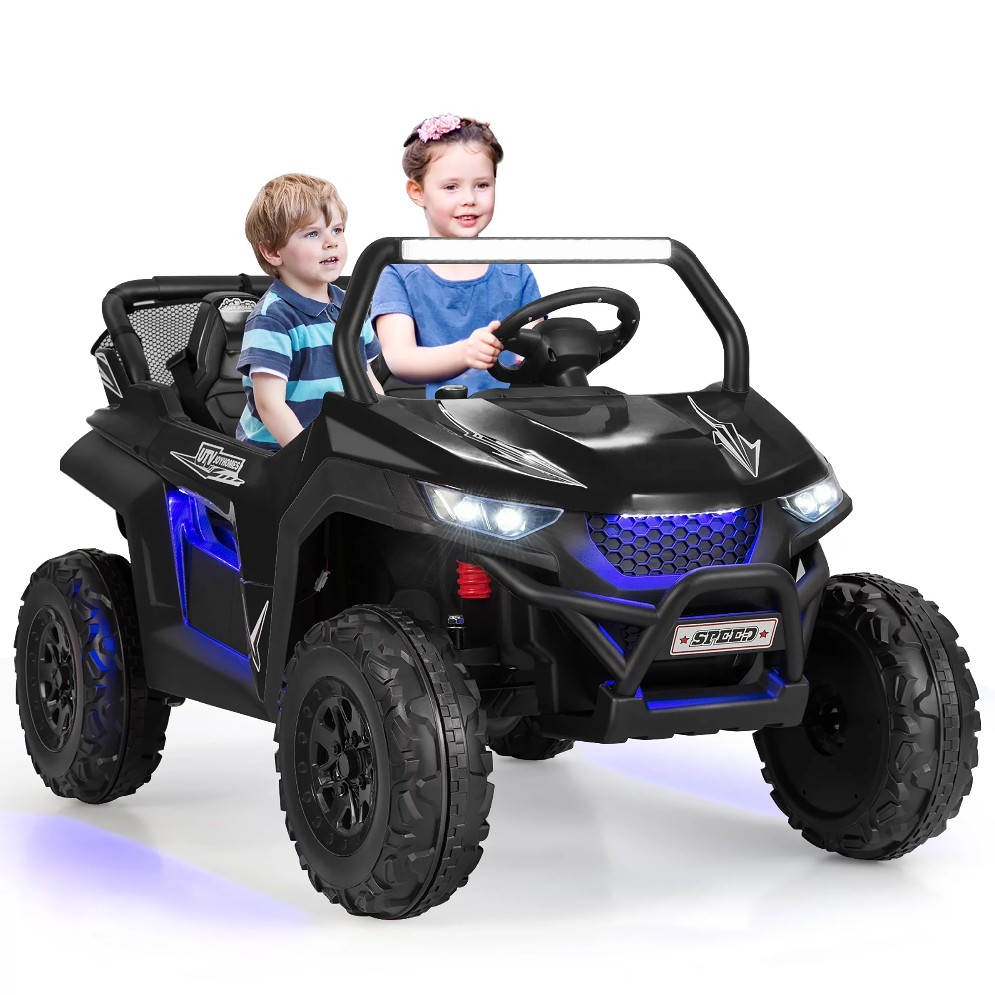Costway 12V 2-Seater Kids Ride On UTV RC Electric Vehicle Suspension w/ Lights & Music Pink - Womvr