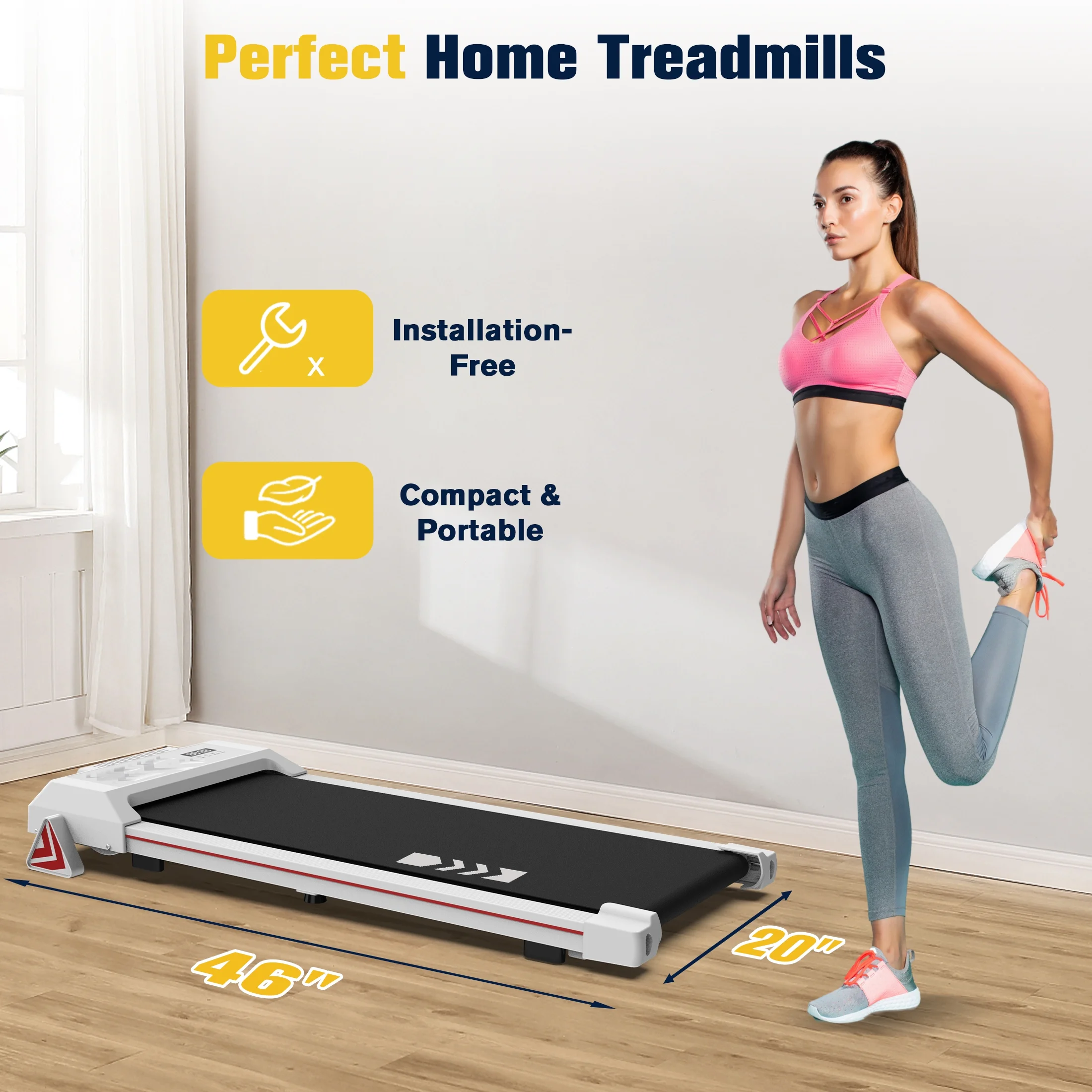 Incline Walking Pad Under Desk Treadmill Portable with Remote 265LBS 2.25HP Workout Fitness, Black - Womvr