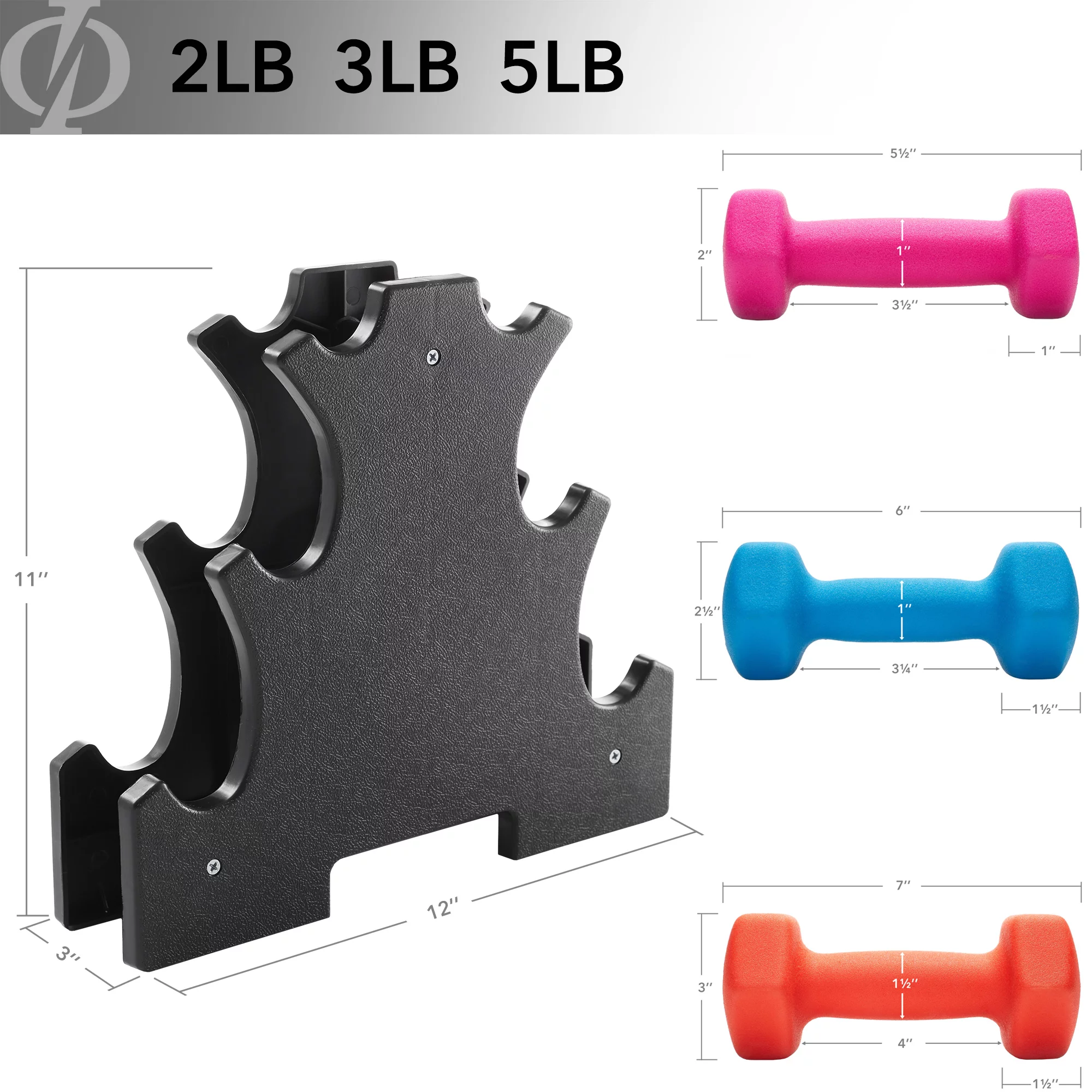 Philosophy Gym Neoprene Dumbbell Hand Weight with Stand, 20 Lbs. (2 Lb., 3 Lb., 5 Lb. Pairs) - Womvr