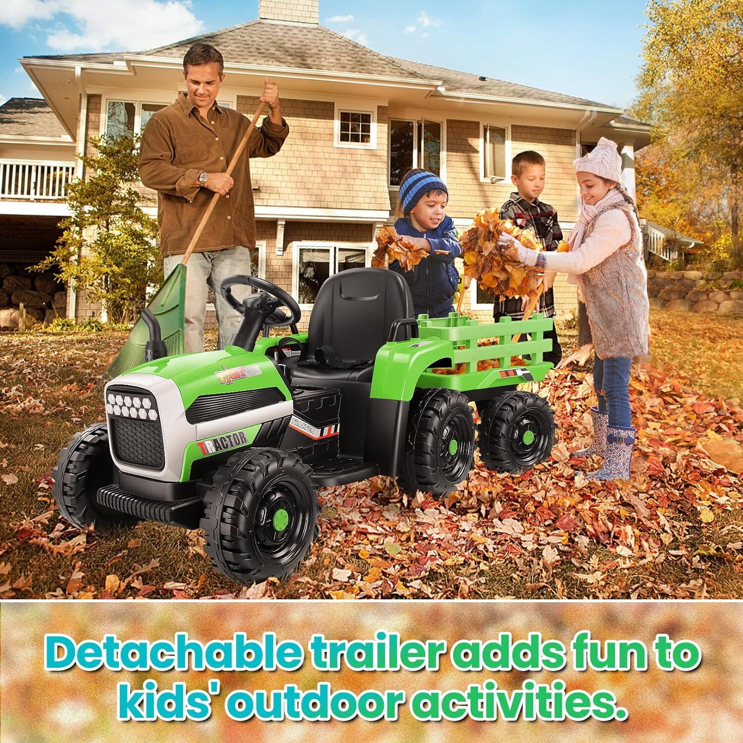 HNH 24V Ride on Toy,Kids Ride On Tractor with Trailer & Remote,Electric Car Toy with Bluetooth - Womvr