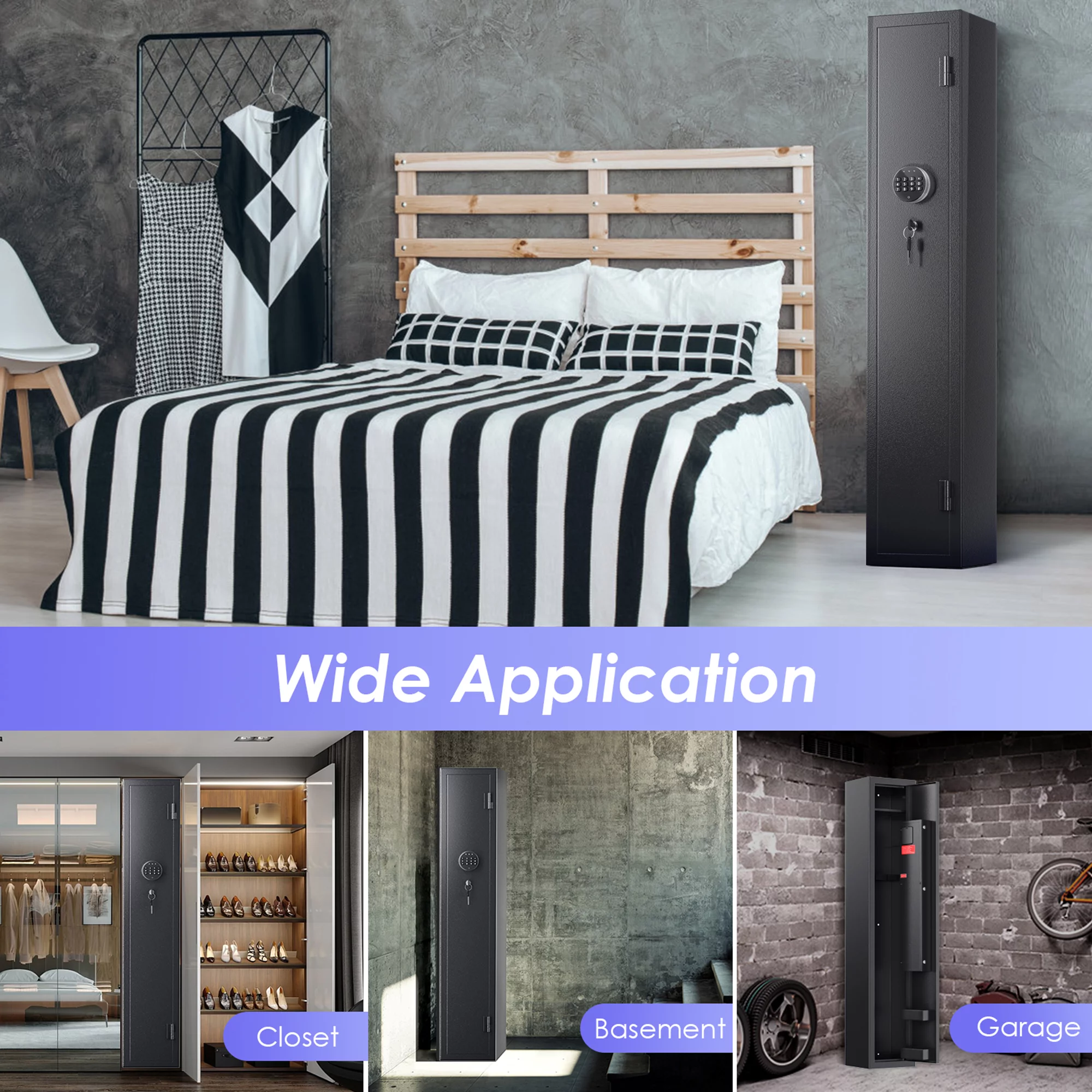 SRWTRCHRY Fingerprint 5-Gun Safe, 2s Quick Access Gun Cabinet with 2 Open Ways, Electronic Storage Cabinet for Rifles, Heavy-Duty Security Cabinet with Removable Shelf, 56''H - Womvr