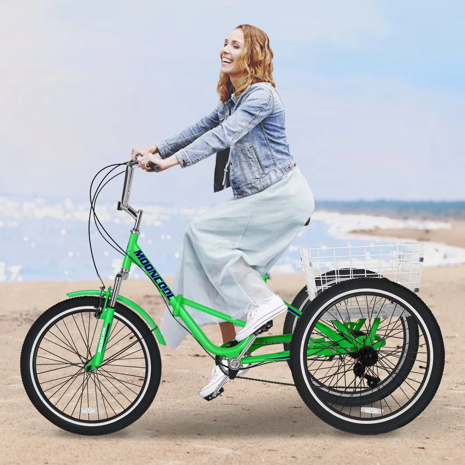 MOPHOTO 20/24/26 inch Adult Tricycle Folding 3 Wheel Cruiser Bikes 7 Speed, Portable and Foldable Trikes with Cargo Basket for Men & Women Outdoor Cycling, Purple - Womvr