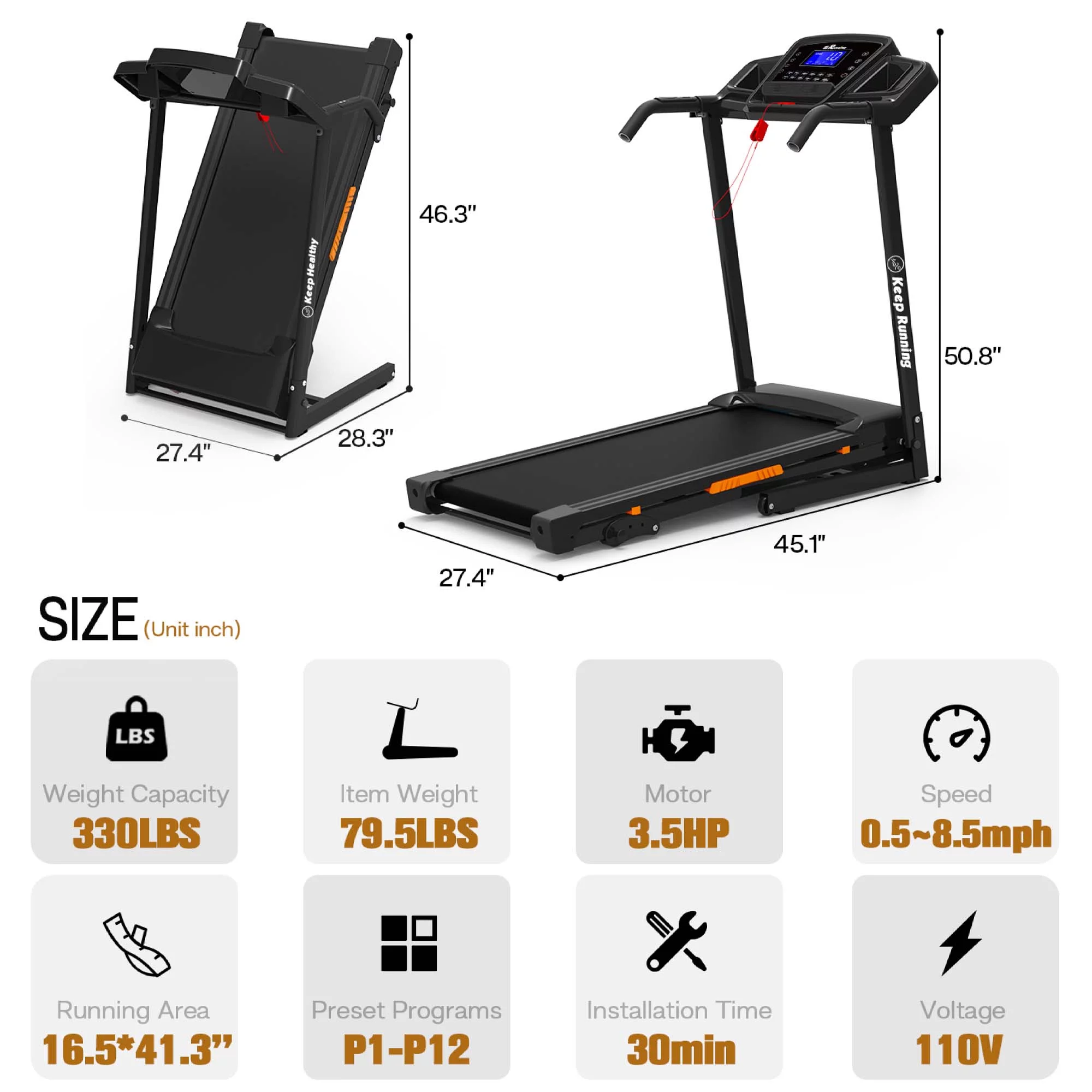 Aukfa 3.5 HP Folding Treadmill with Incline for Home Office Workout, 300 lbs+ Capacity, Green - Womvr