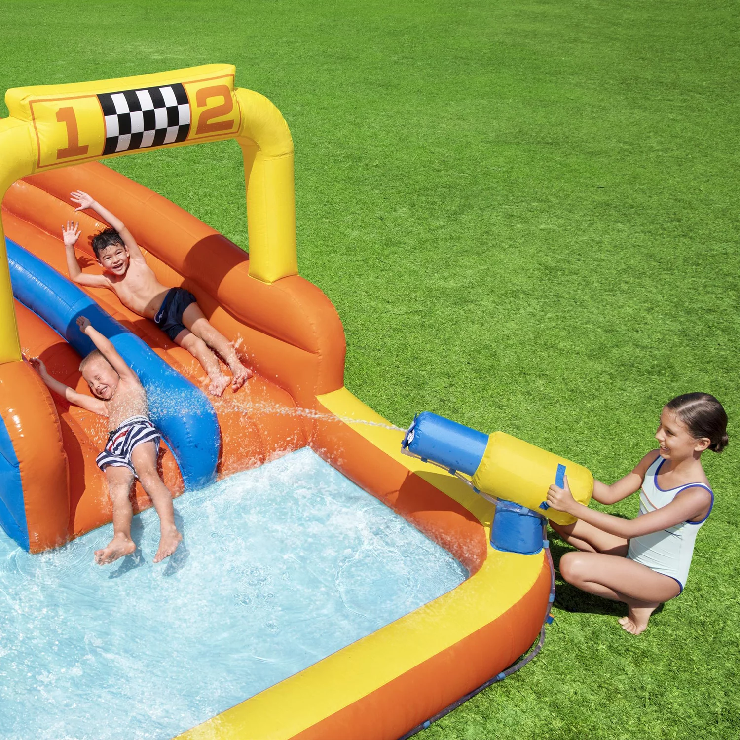 Bestway H2OGO! 18' x 16.5' x 8.6' Super Speedway Child Inflatable Water Park - Womvr
