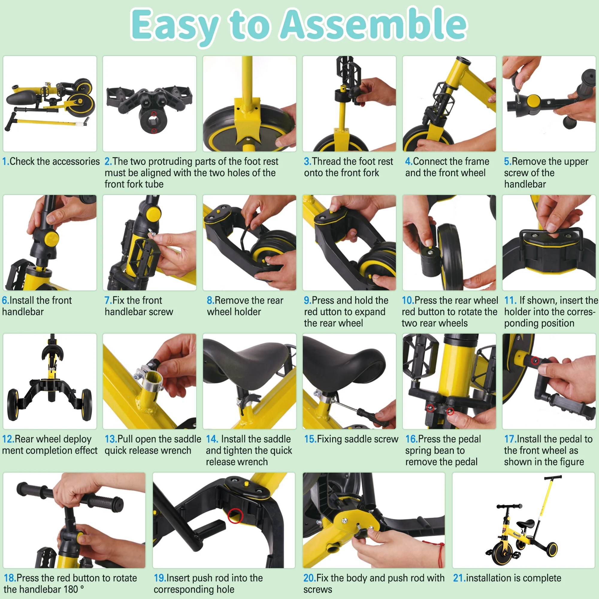 RELOIVE 6 in 1 Kids Tricycle for 1-5 Years Old,Toddler Bike Kids Trike for Balance Training,Baby Bike for Boy Girl with Adjustable Seat Height and Removable Pedal,Yelllow - Womvr