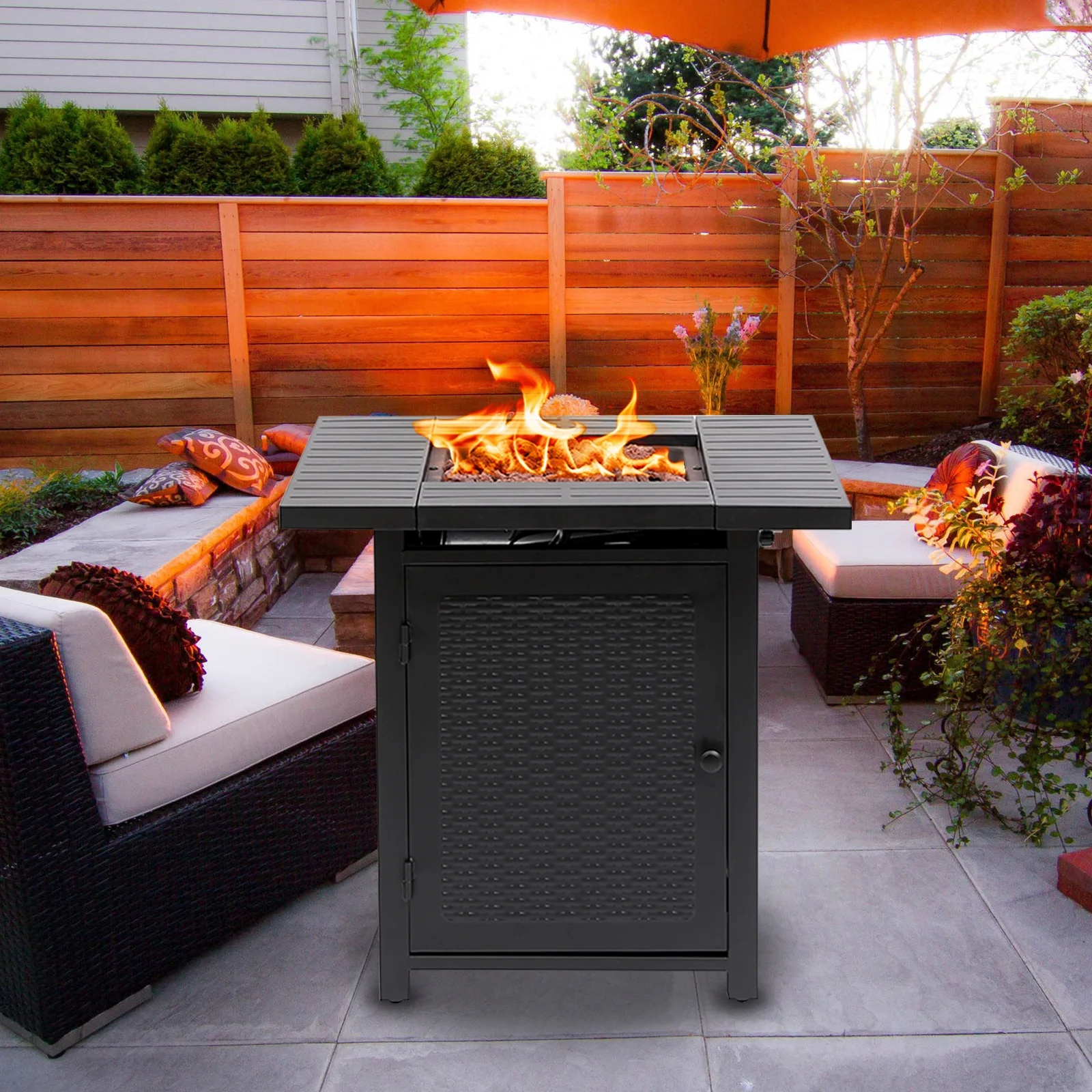 Vebreda Propane Fire Pit 28 inch Outdoor Gas Fire Table, 50,000 BTU, Black - Womvr