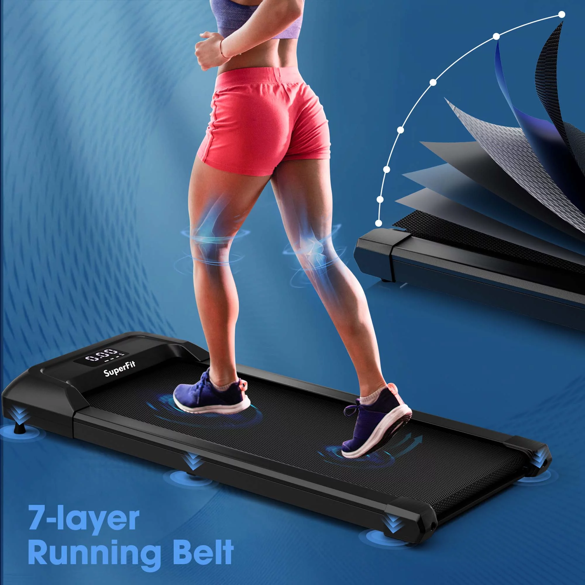 SuperFit 0.6-3.8MPH Walking Pad Under Desk Treadmill with Remote Control and LED Display Black - Womvr