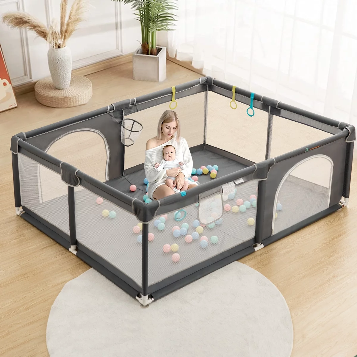 Large Baby Playpen, 79x63x27inch Activity Center Playard for Babies and Toddlers, Gray - Womvr