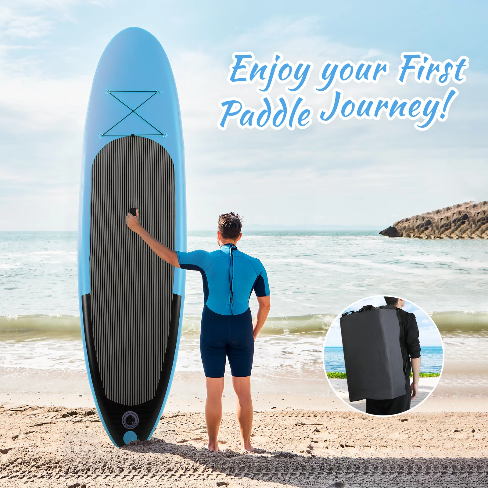 Pirecart 10ft Inflatable SUP Stand up Paddle Board with Backpack, Paddle, Leash - Womvr