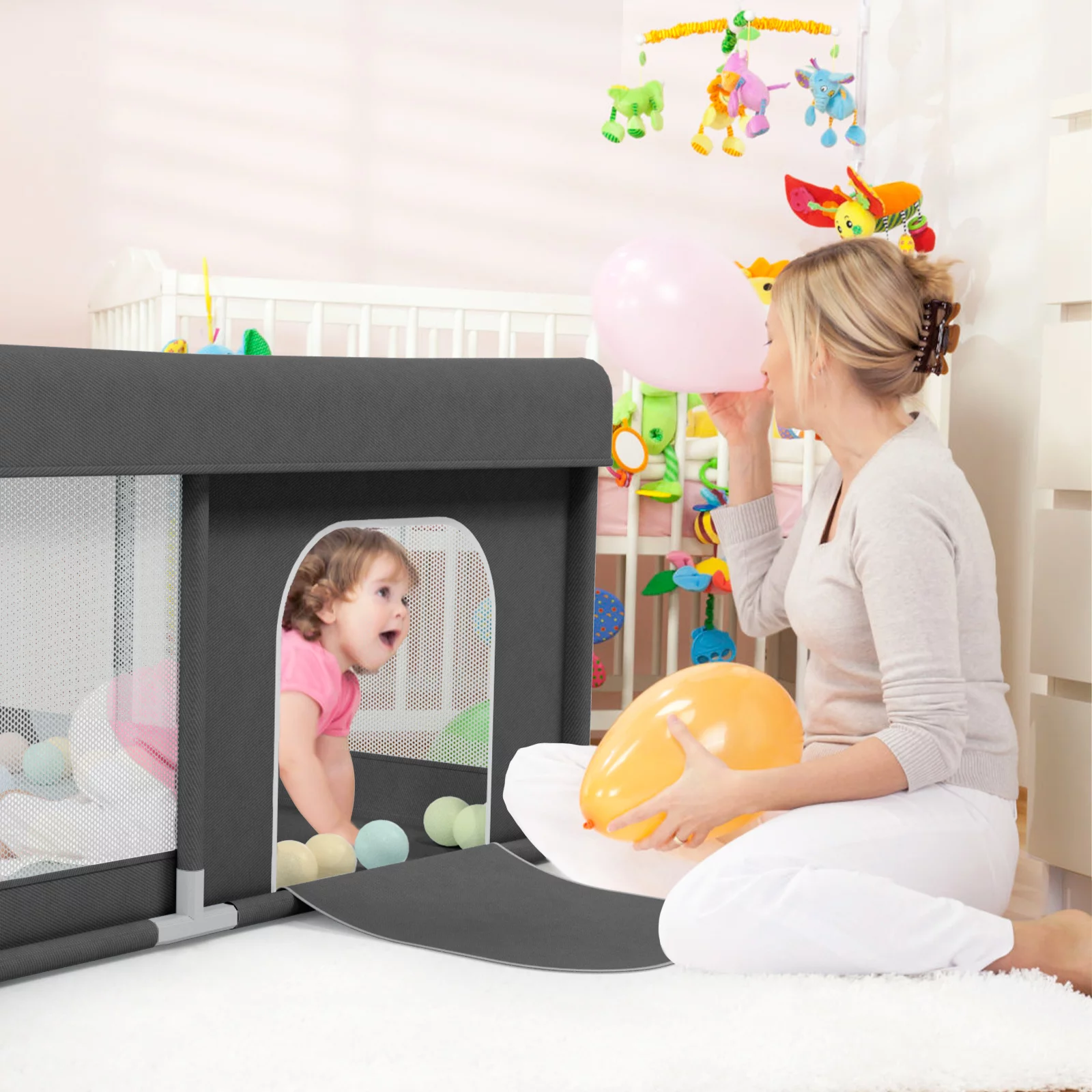 Pkinoicy 47x47inch Play Pen with Mat for Babies and Toddlers, Playpen with Mat, Baby Playpen with Mat, mall Baby Playpen with Mat - Womvr