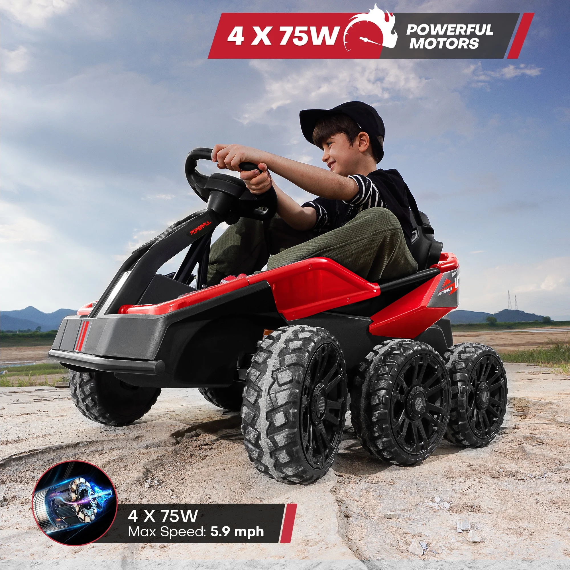 Teoayeah 24V Ride on Toys for Kids Ages 3-10, 2WD/4WD Switch, 4x75W Powerful Electric Car, 4 Shock Absorbers, Parent Remote, Music Player - Green - Womvr