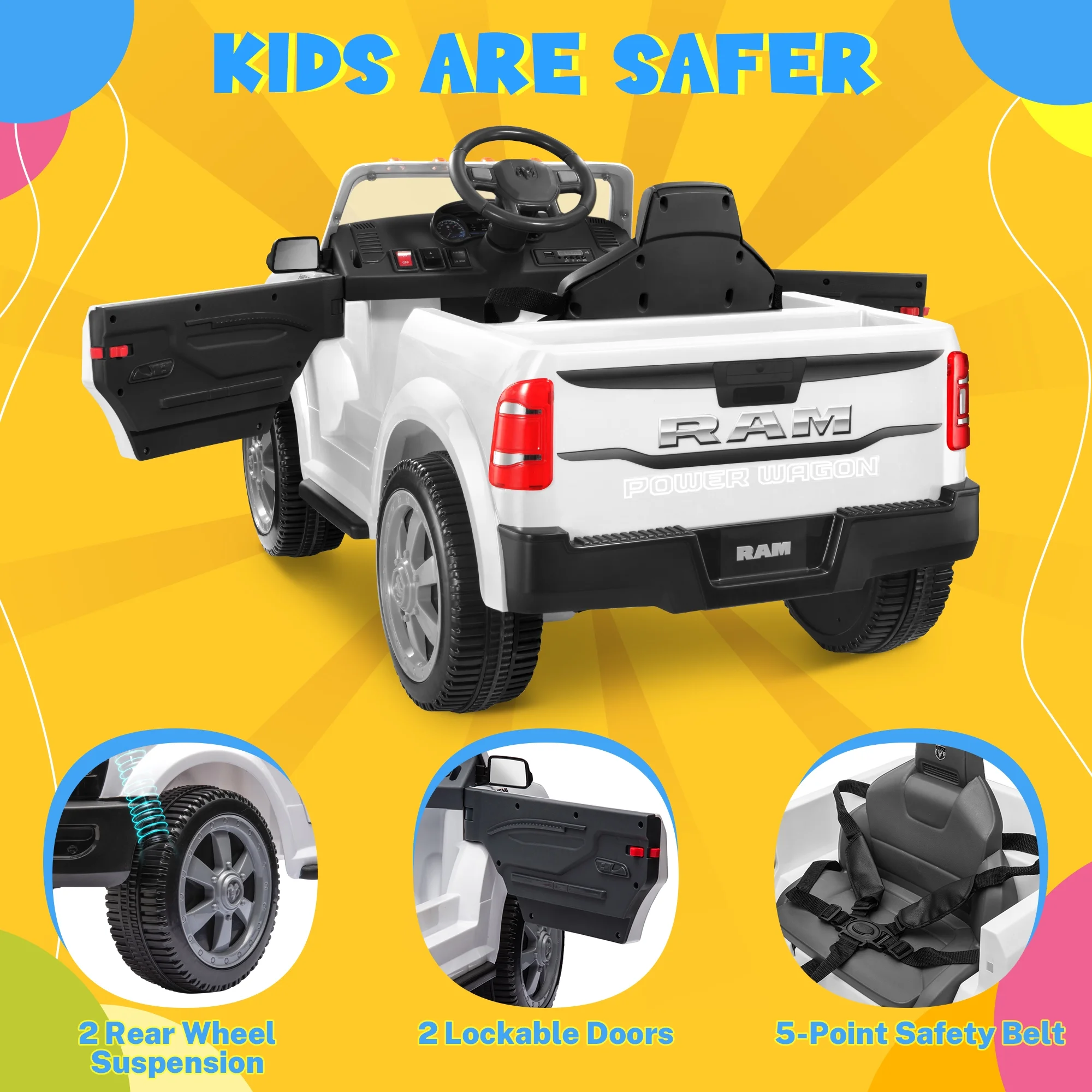 Dodge Ram Ride On Car for Kids, 12V Powered Ride On Truck Cars with Parents Remote Control,Dodge Electric Ride On Car for Boys Girls 3-5, Red - Womvr