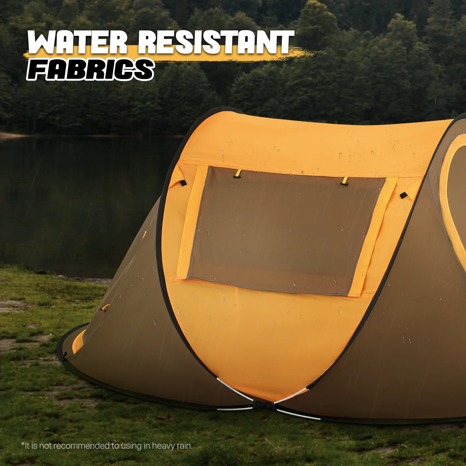 MoNiBloom Tent 3 Person Outdoor Pop Up, Family Travel Weatherproof Tent, 2 Doors and Side Windows with Carry Bag, Yellow - Womvr