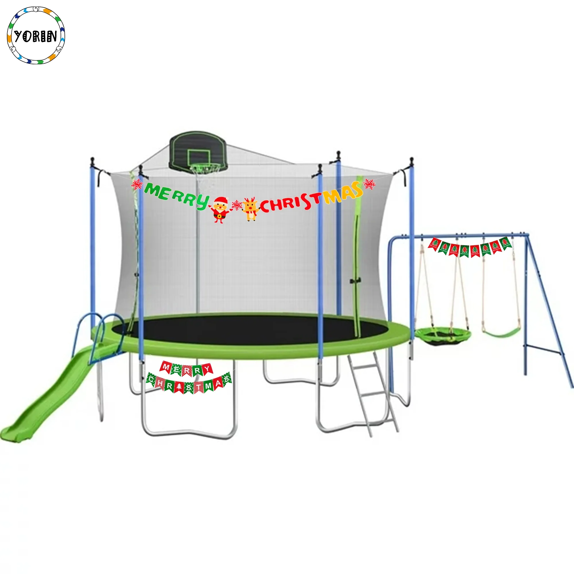 YORIN 12FT 14FT Trampoline for Adults/ Kids, with Enclosure Net, Slide, Metal Swing, Basketball Hoop, Combo Bounce Outdoor Fitness Trampoline, 1000 LBS Weight Capacity for 5-6 Kids - Womvr