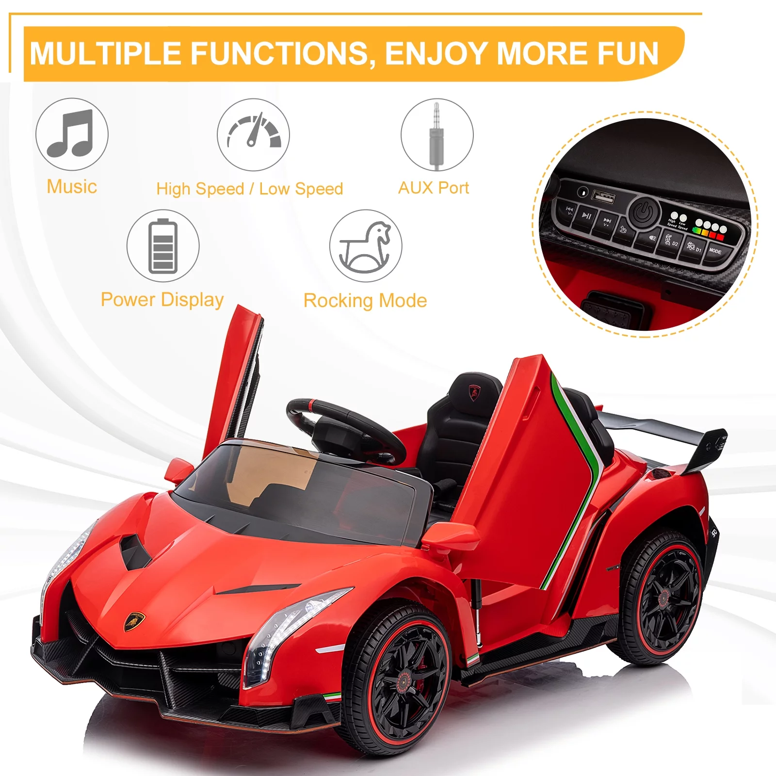 UBesGoo Electric Ride On Car 12V Licensed Lamborghini for Kids Girl, Parent Control, LED Headlights - Pink - Womvr