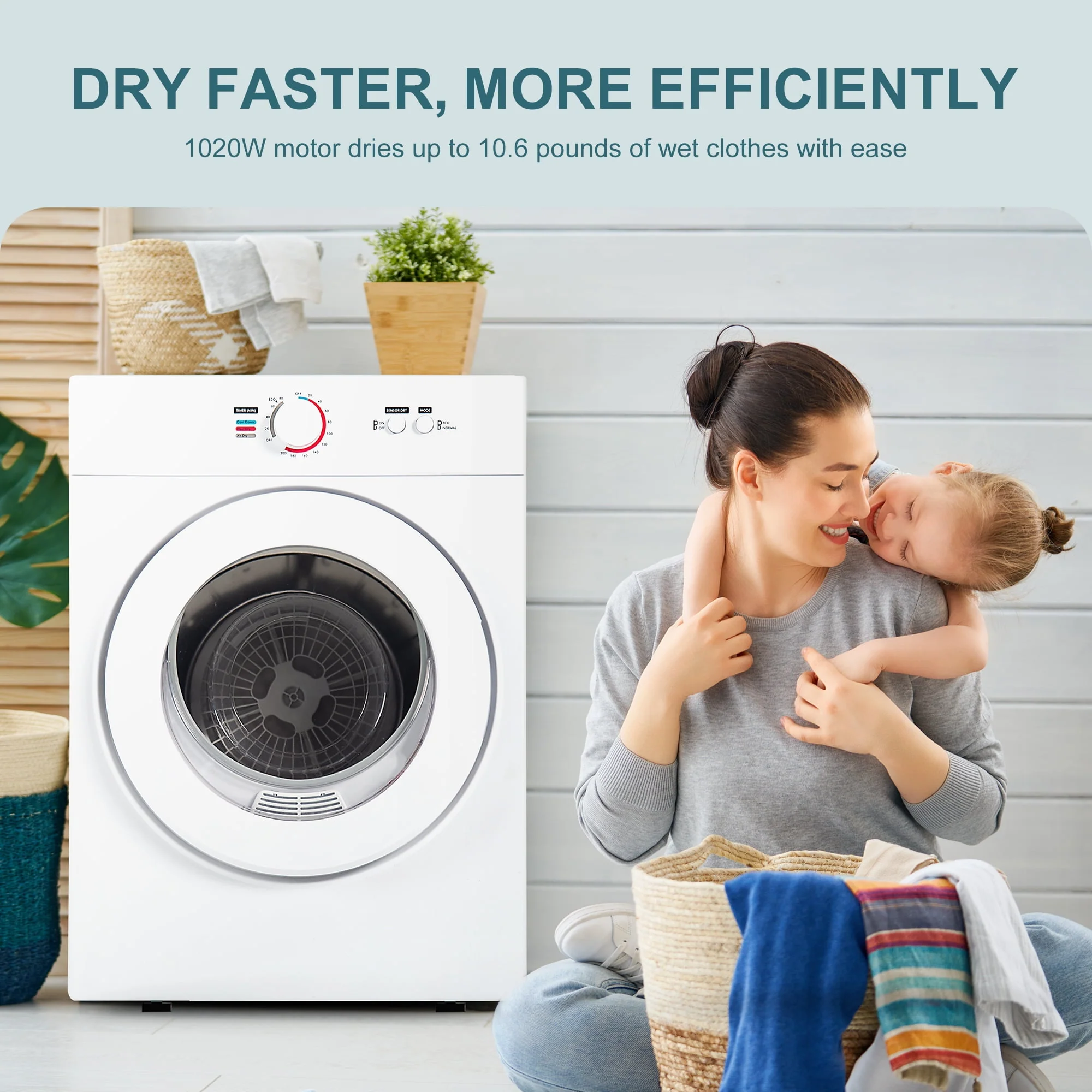 Simzlife 1.6 Cu. ft. Portable Clothes Dryer, Electric Laundry Dryer Machine, 19.5 in W, 23.6 in H - Womvr