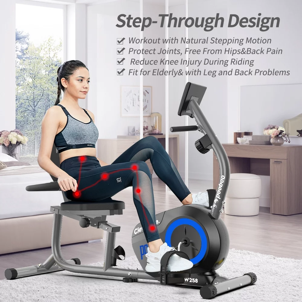 Cycool Workout Home Cycling Magnetic Recumbent Exercise Bike Fitness Cardio Elliptical Indoor Cycling Bike 330lbs Blue - Womvr