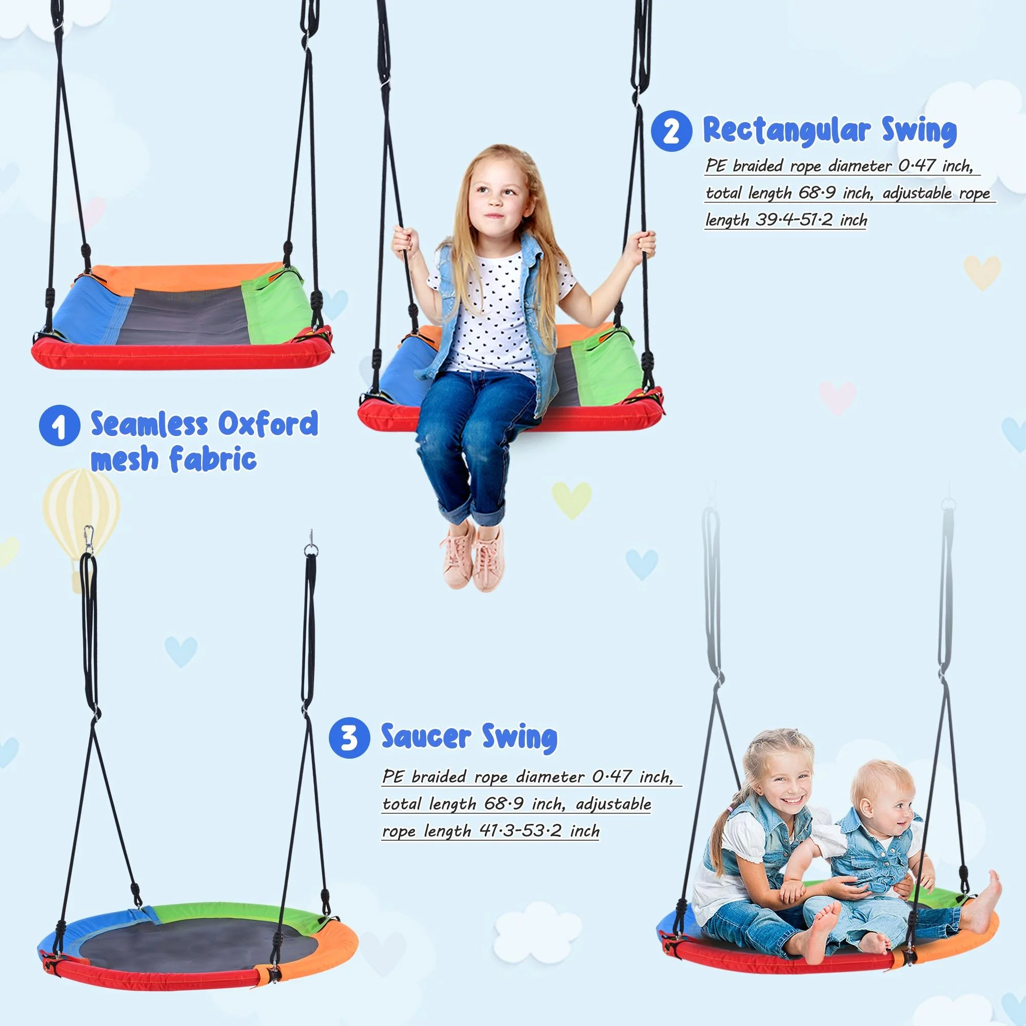 5 in 1 Metal Swing Set for Outside, Kids Backyard Swing Set with Swing Chair, Slide, Glider, Ground Nail, Outdoor Backyard Playground Swing Sets for 3-8 Year, Max Weight 700 lbs - Womvr