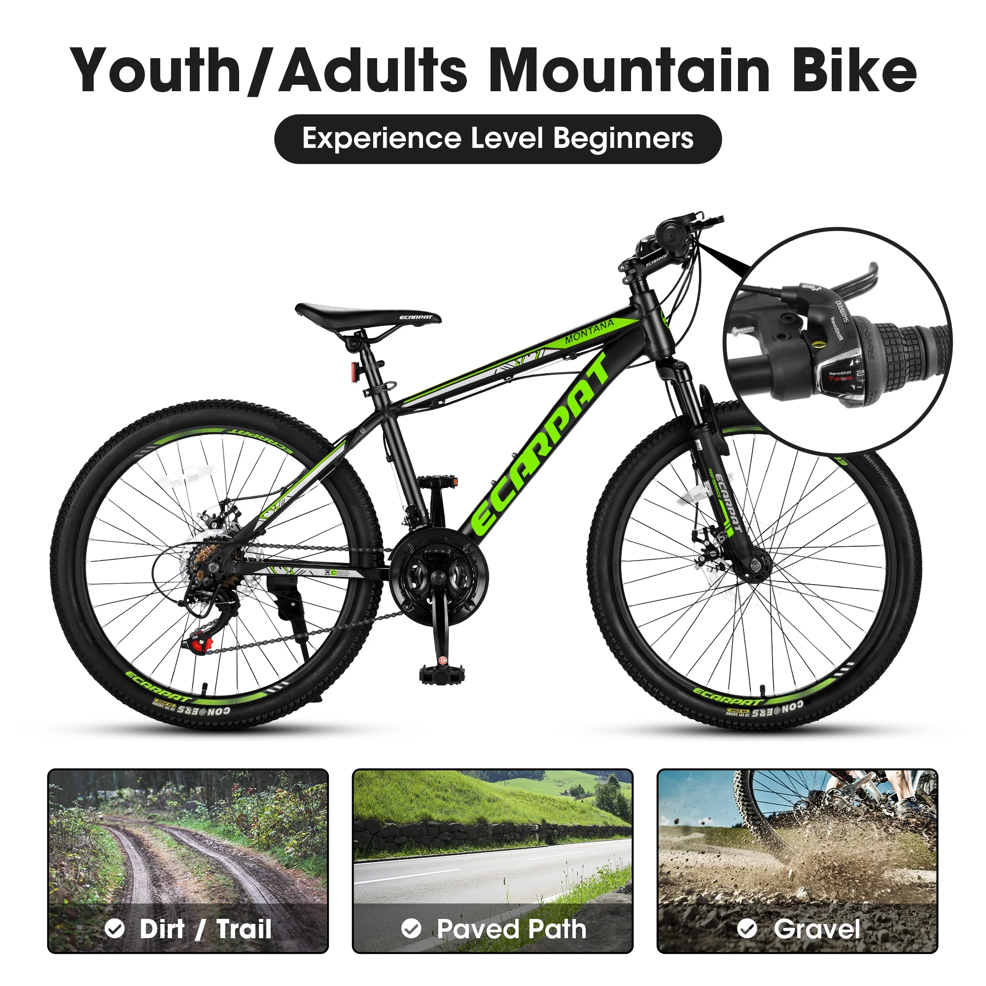 24 inch Mountain Bike for Kids and Adults, Shimano 21-Speed Aluminium Frame Bike with Disc Brake - Womvr