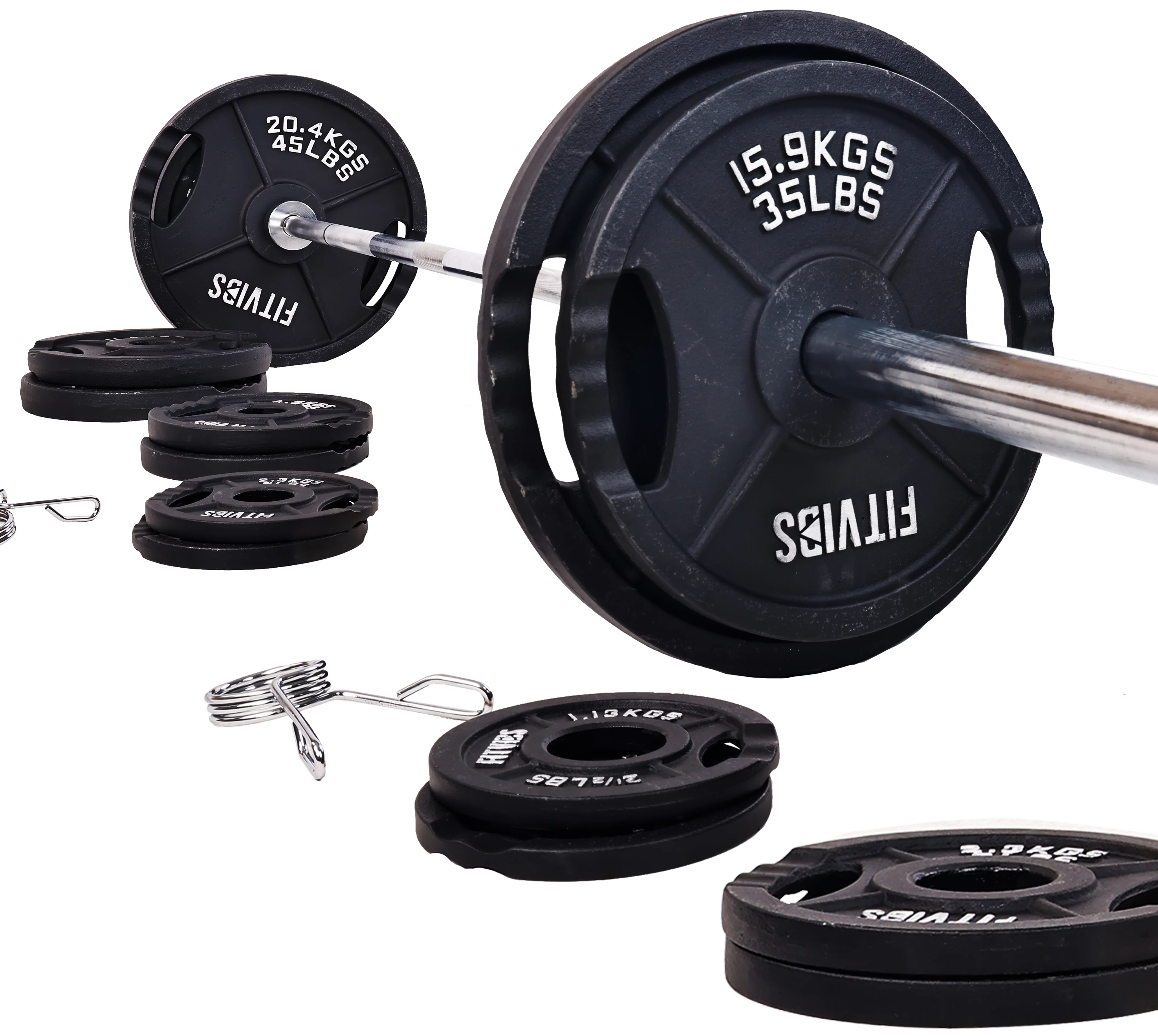 BalanceFrom Cast Iron Olympic Weight Including 7FT Olympic Barbell and Clips, 300-Pound Set (255 Pounds Plates + 45 Pounds Barbell), Multiple Packages - Womvr
