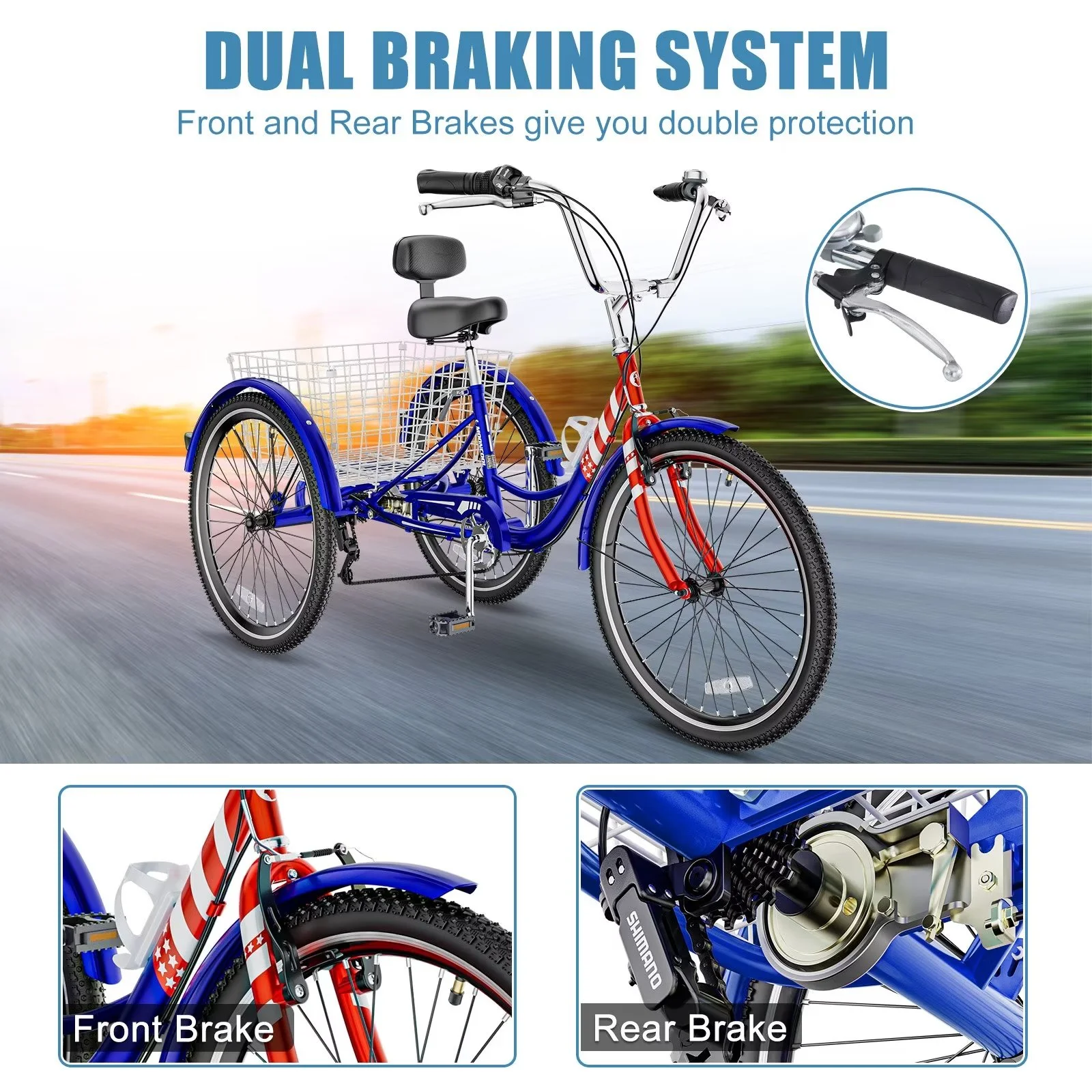 MOPHOTO Adult Tricycle 20/24/26 inch 3 Wheel Bicycle,3 Wheel Bikes for Adults,7 Speed Low Stepover Frame Tricycle with Basket/Bell,3 Wheel Bicycle for Seniors,Women,Men - Womvr