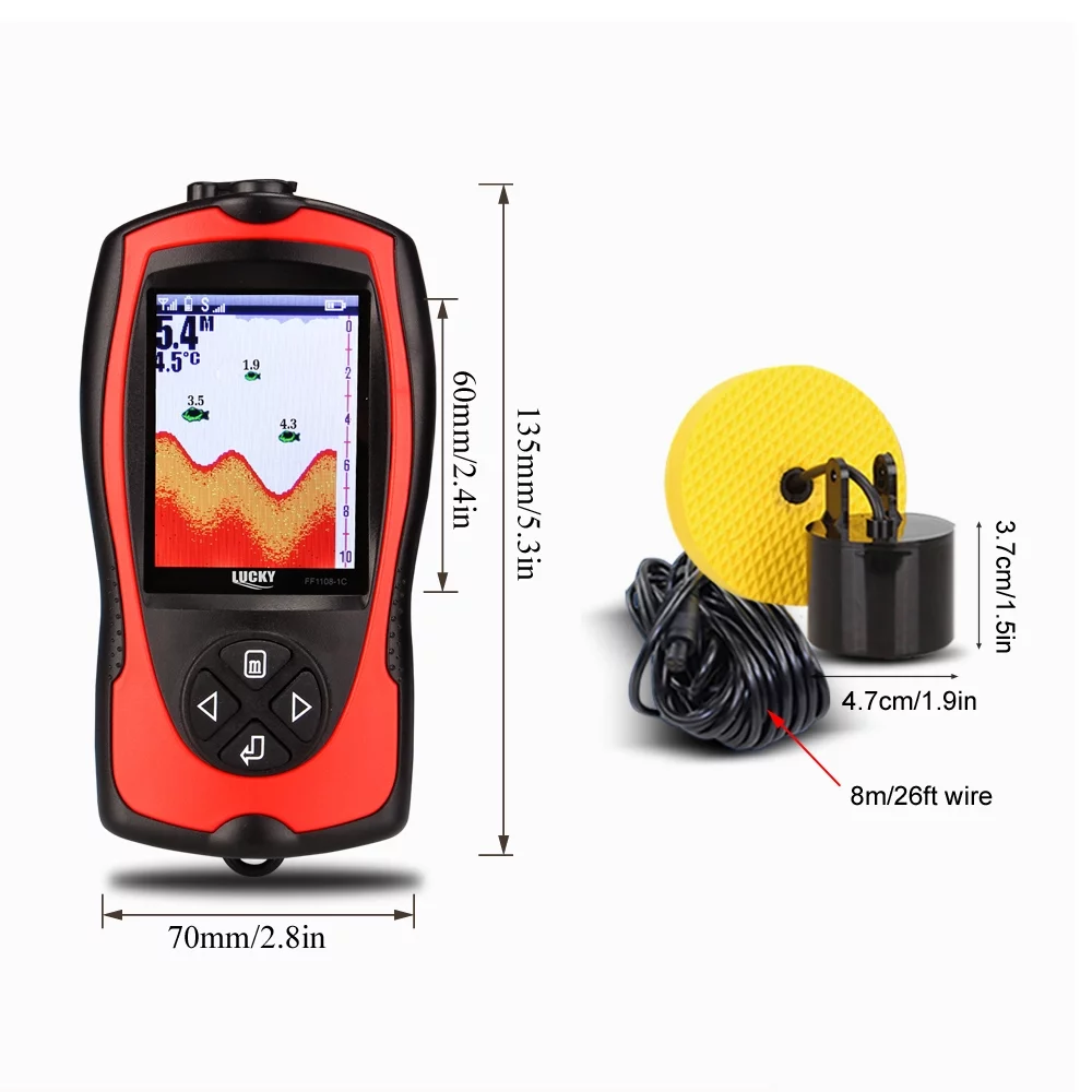 LUCKY FF1108-1CT Portable Fish Finder 100M/300FT Depth Fish Alarm Wired Fish Detector - Womvr