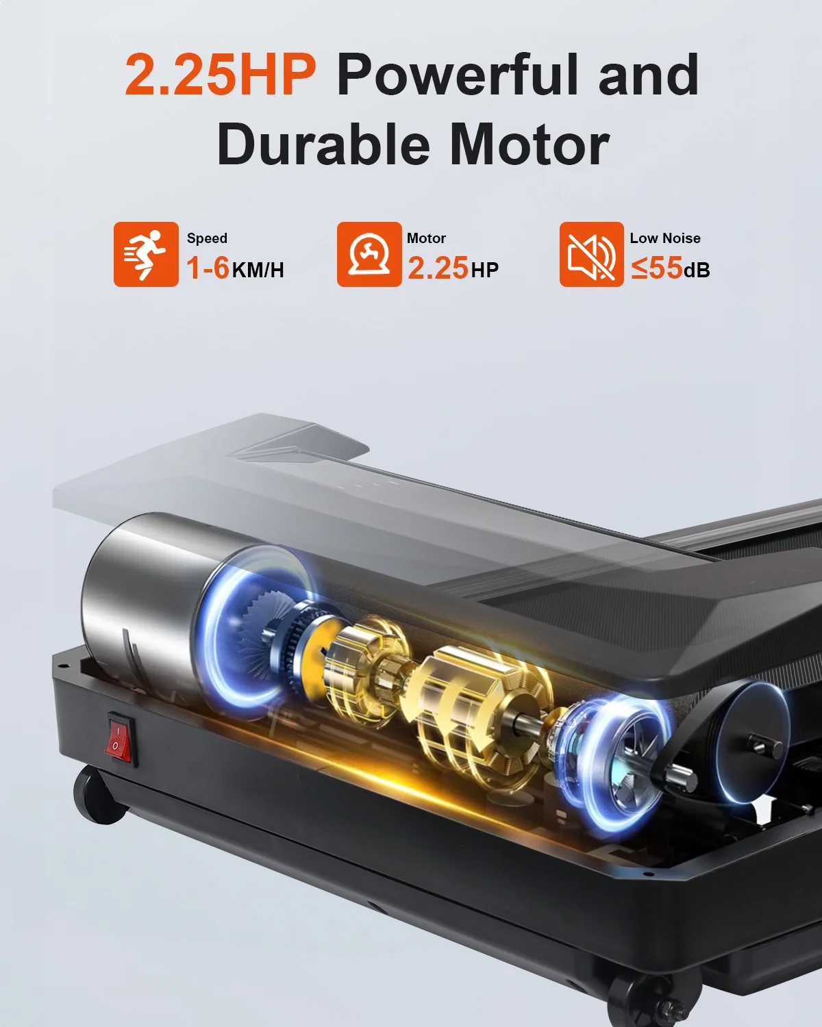 UPGO 2.25HP Walking Pad Under Desk Treadmill with 330 lbs Weight Capacity Walking Jogging Machine with Remote Control and LED for Home/Office - Womvr