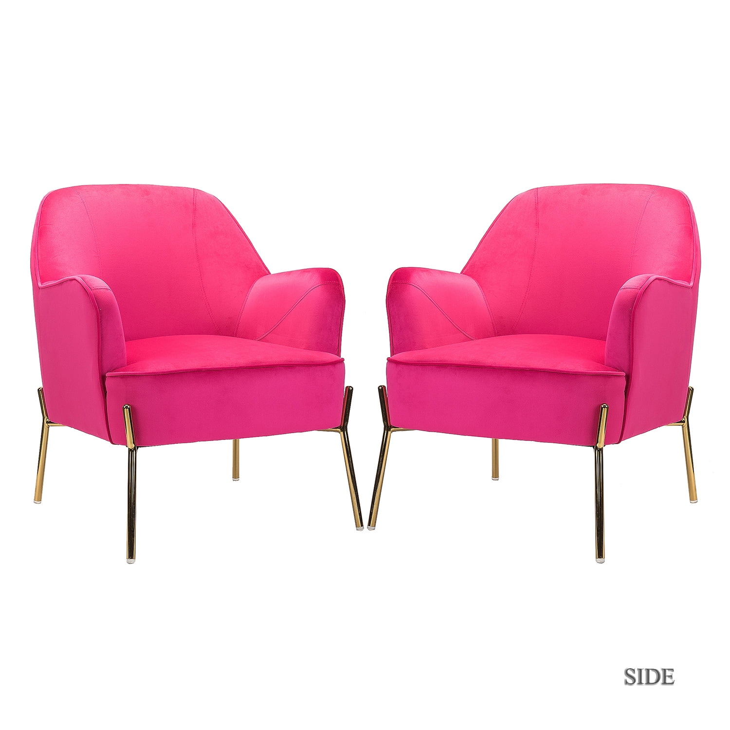 Velvet Upholstered Accent Chair Metal Legs Curved Backrest Lounge Home Armchair Bedroom Adult Pink - Womvr