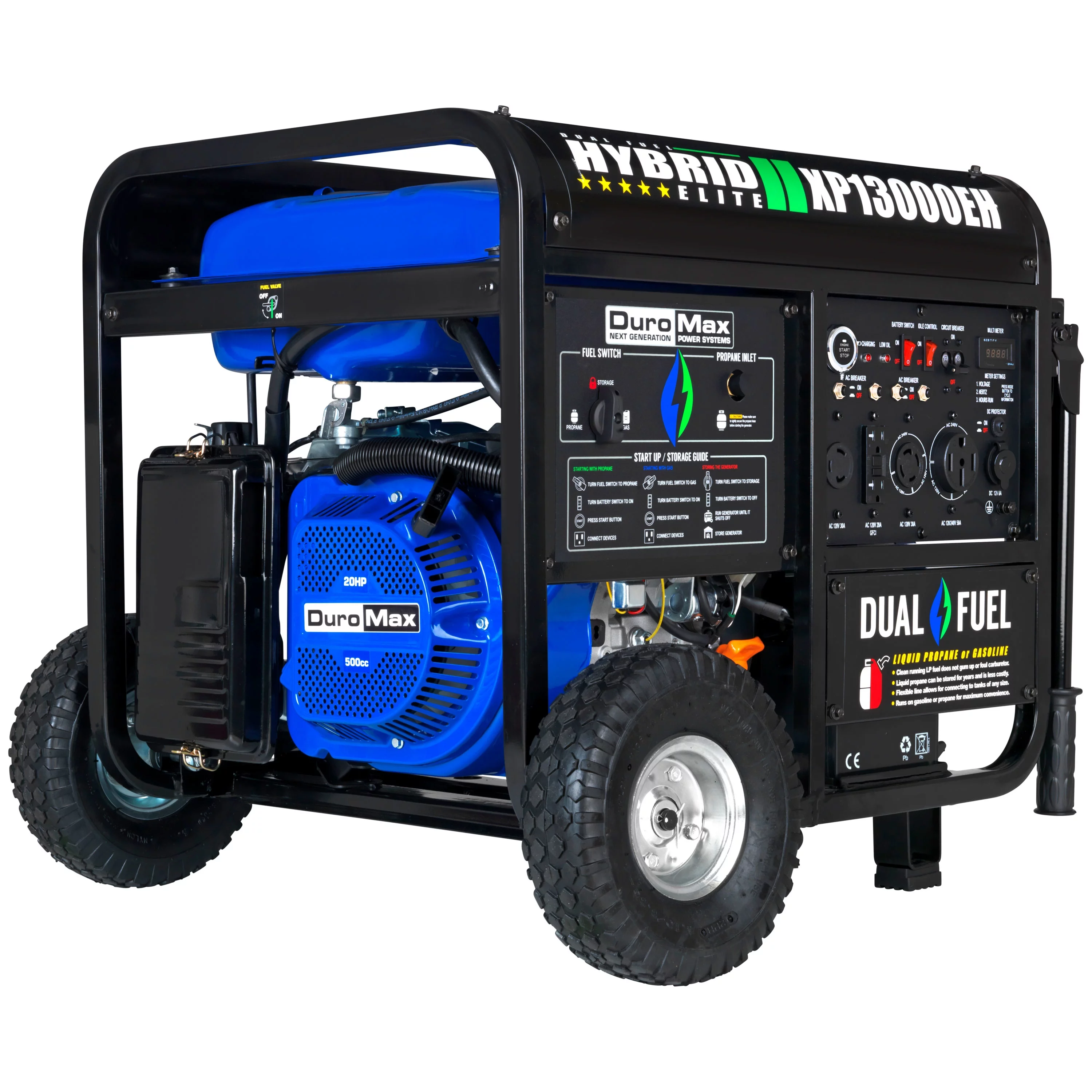 DuroMax XP13000EH 13,000-Watt 500cc Portable Hybrid Gas Propane Generator - Womvr