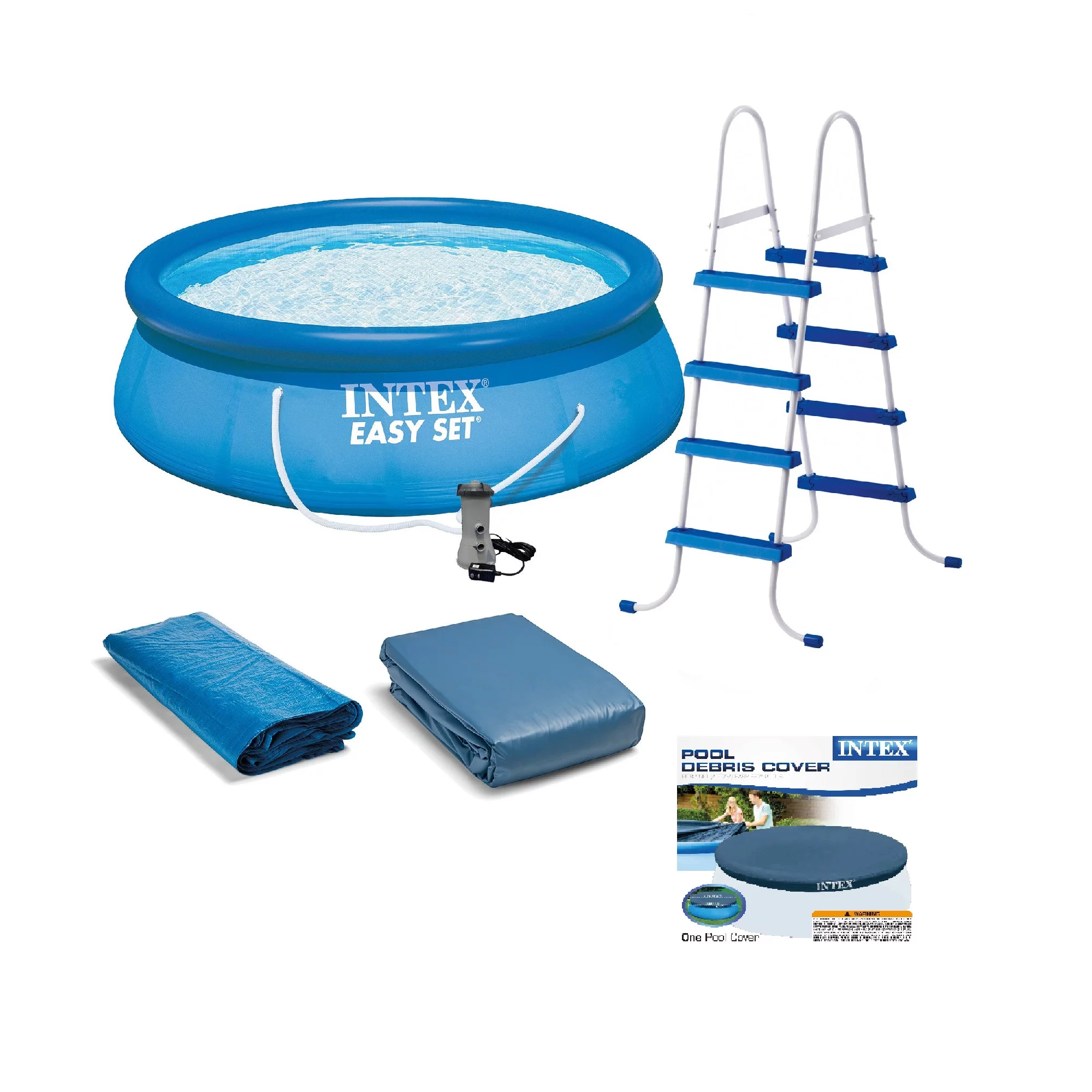 Intex Above Ground Swimming Pool, Ladder with Pump and 15' Pool Debris Cover - Womvr