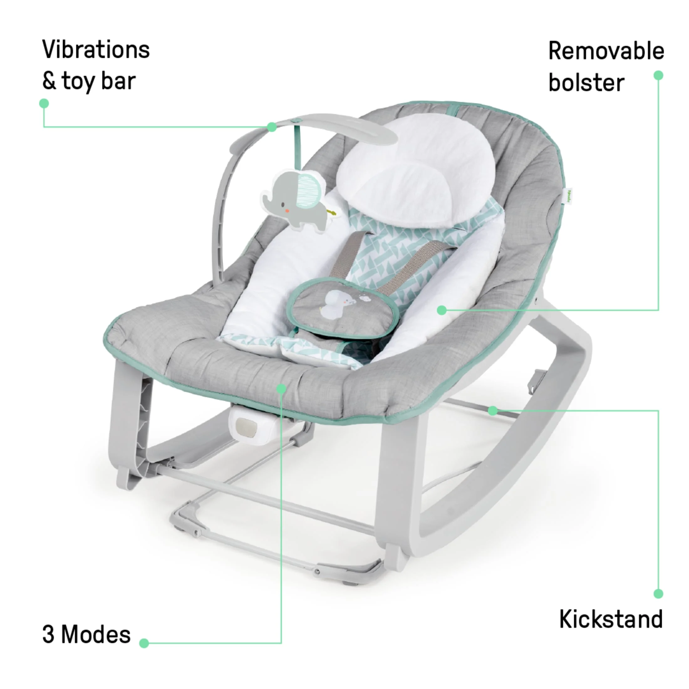 Ingenuity Keep Cozy 3-in-1 Vibrating Infant & Toddler Baby Bouncer and Rocker Chair, Gray - Womvr