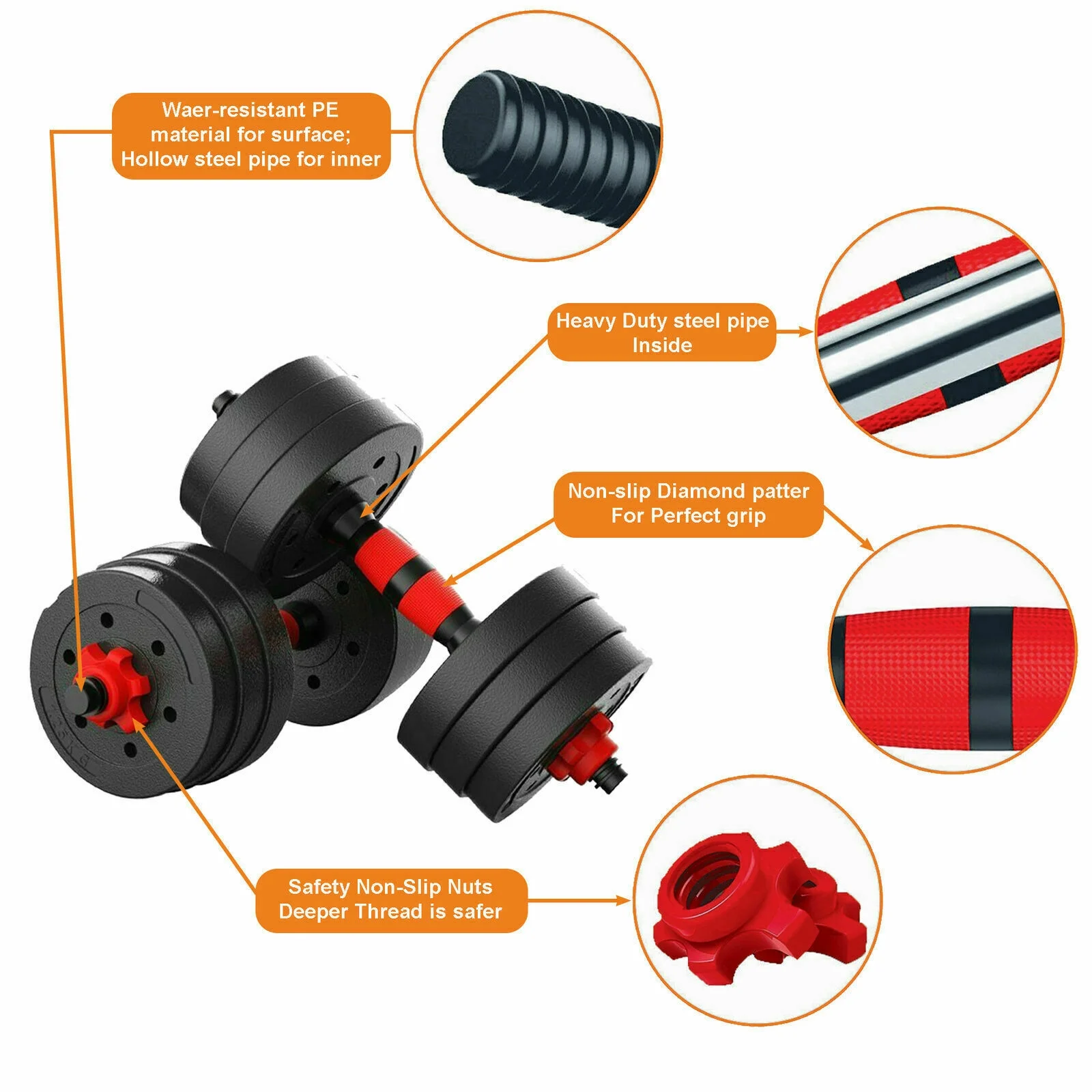 FIXTECH 66LB 2 in 1 Adjustable Dumbbell Set with Connecting Rod Used As Barbell for Whole Body Workouts - Womvr