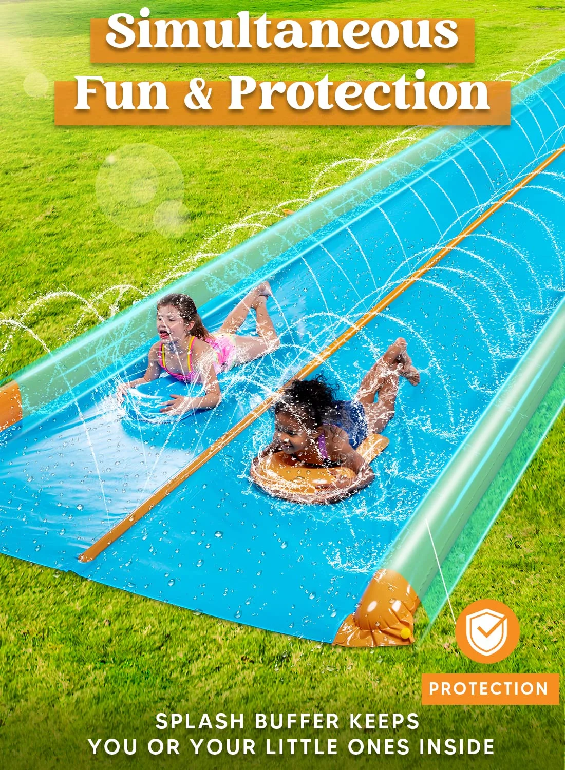 Syncfun 25ft x 7ft Double Water Slide for Adult Kids, Heavy Duty Lawn Water Slide with Sprinkler and 2 Slip Inflatable Boards for Summer Yard Lawn Outdoor Water Play Activities - Womvr