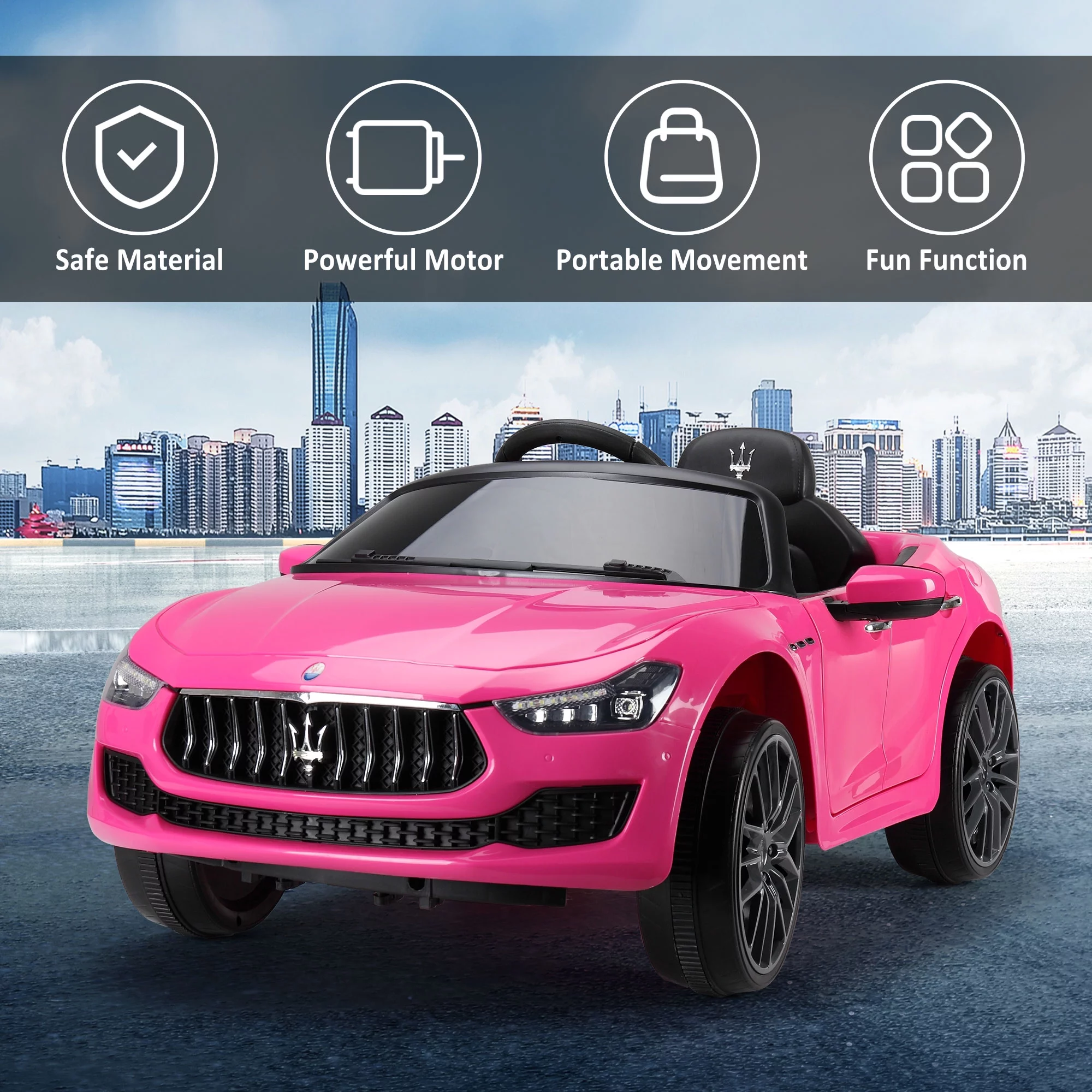 12V Maserati Licensed Kids Ride on Car Battery Powered Toy Car W/ Remote Control LED MP3 USB, Pink - Womvr