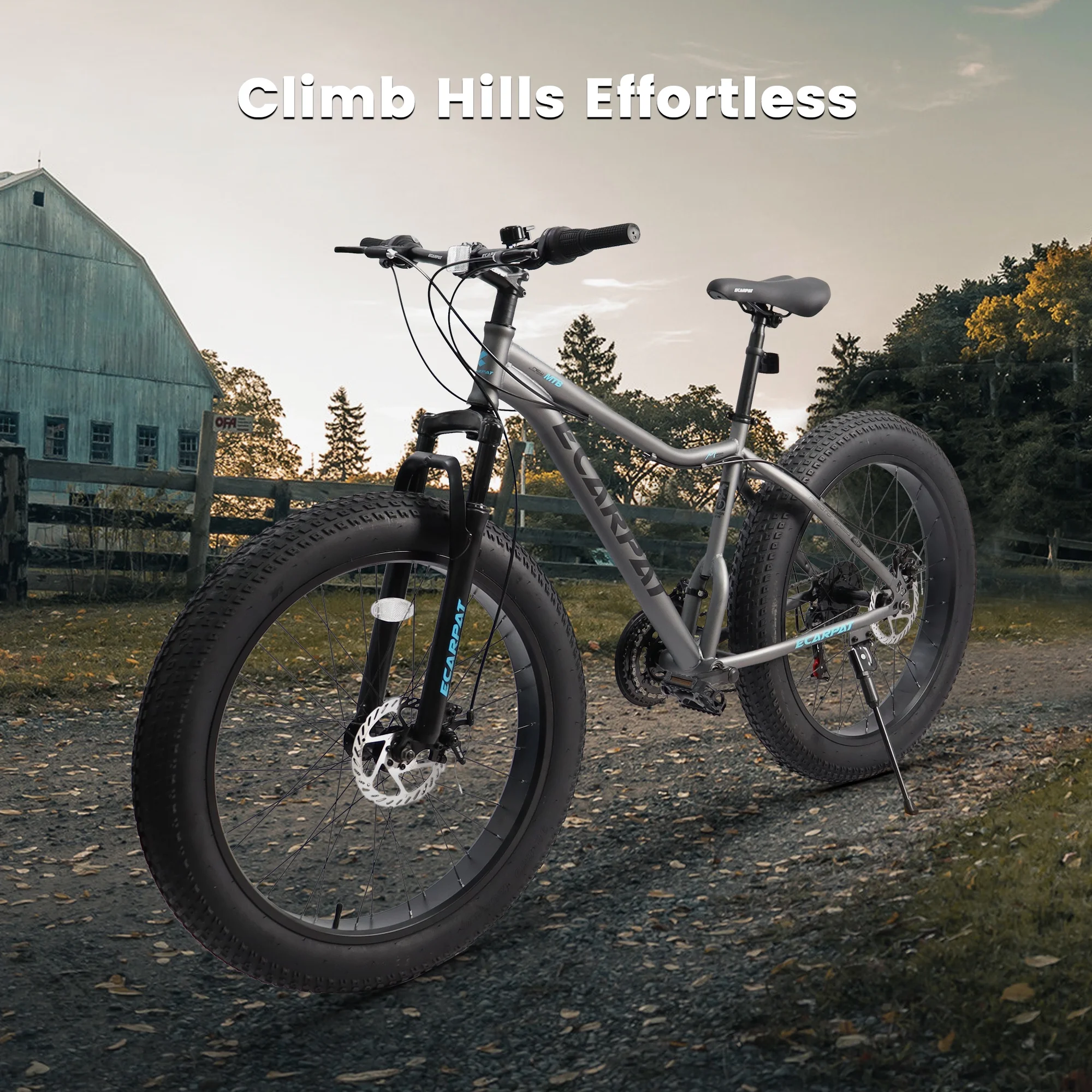 CHAMPIERRE 26 inch Mountain Bike for Adult Fat Tires, Shimano 21 Speeds, Dual Disc Brake Thumb Shifter, Black - Womvr