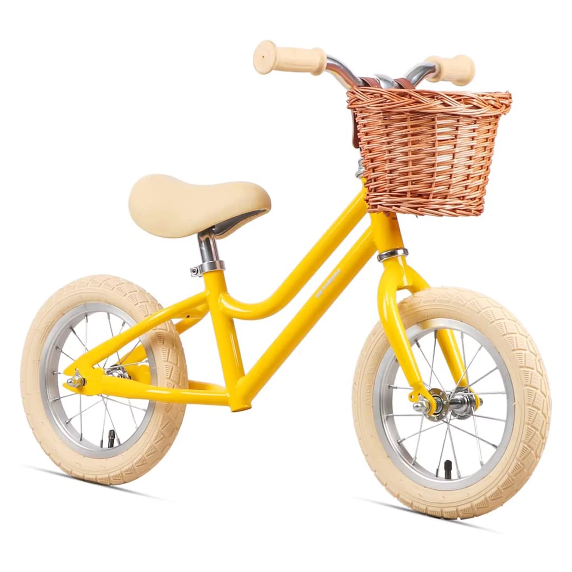 Petimini 12 Inch Kids Balance Bike with Basket for 2-6 Year Olds, Peach - Womvr