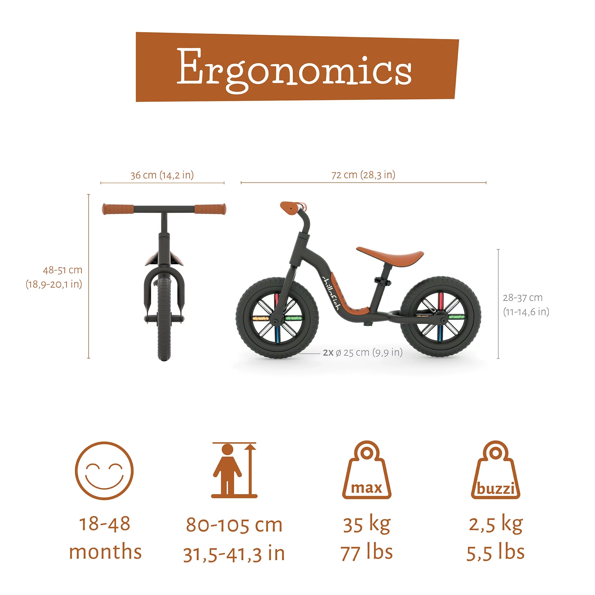 Chillafish Buzzi 10' Balance Bike for Kids 1.5 years and older, Lightweight Toddler Bike with Adjustable Seat - Womvr