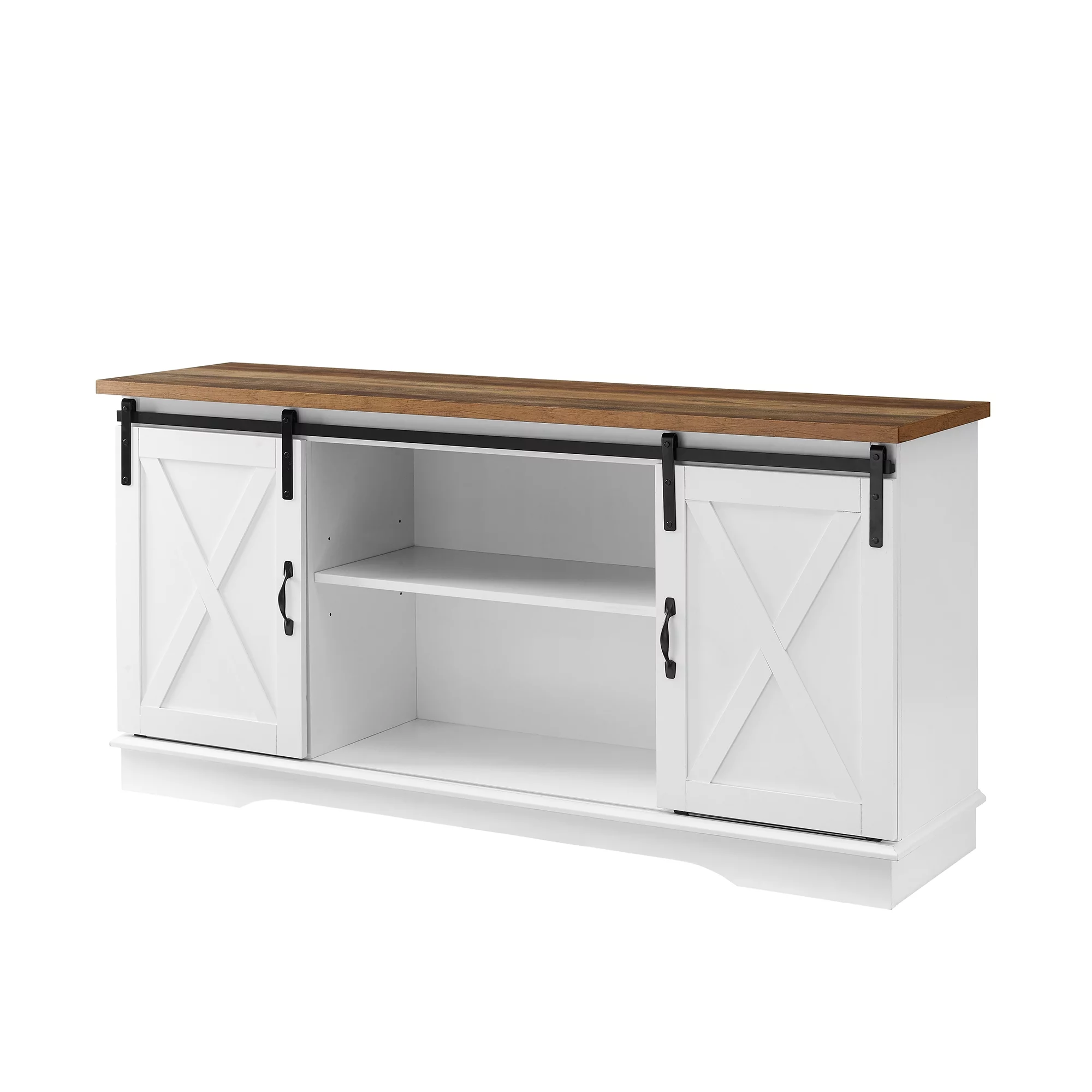 Woven Paths Farmhouse Sliding Barn Door TV Stand for TVs up to 65